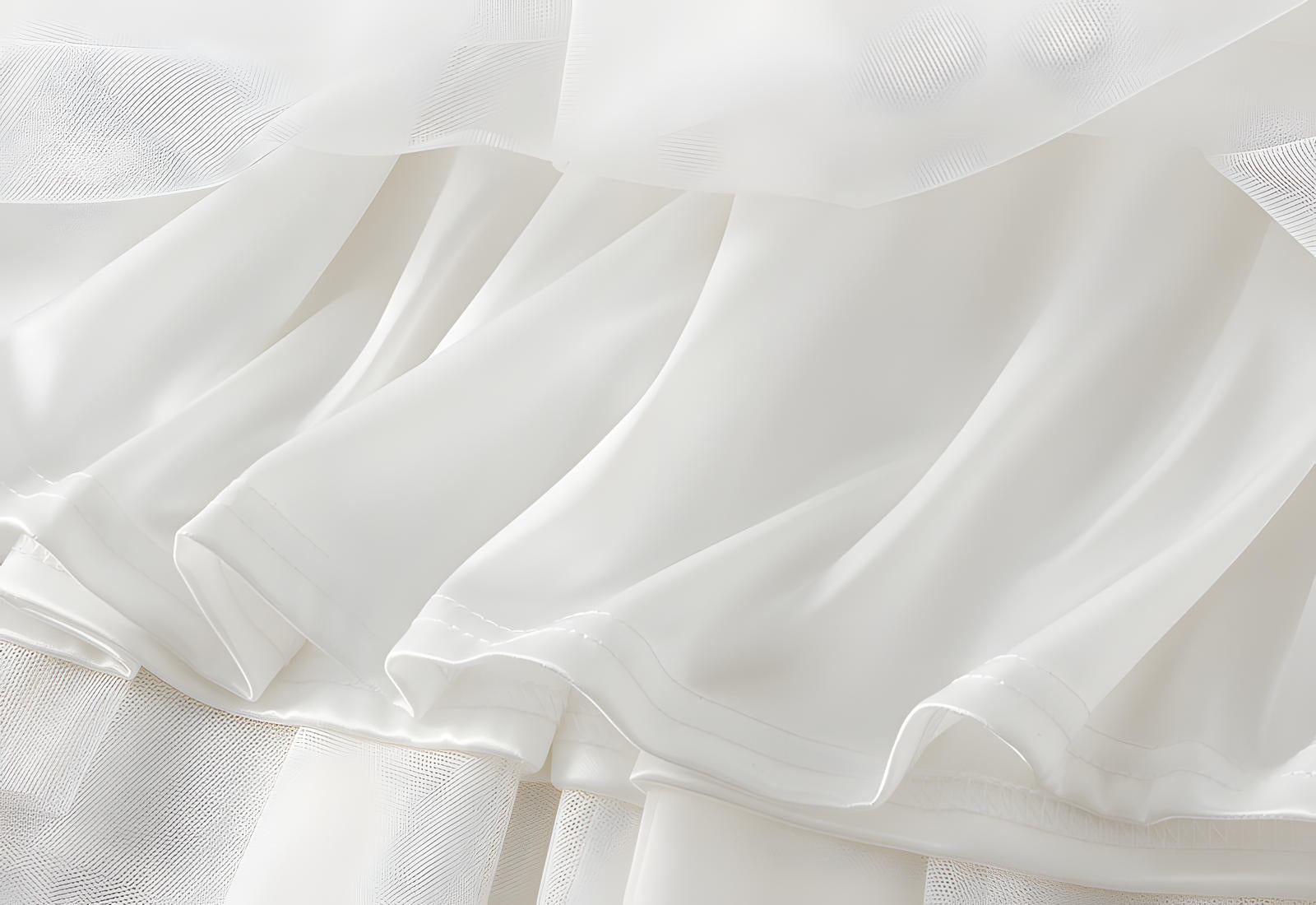 Mesh Multilayer Short Skirt With Satin Lining - A013_WHITE