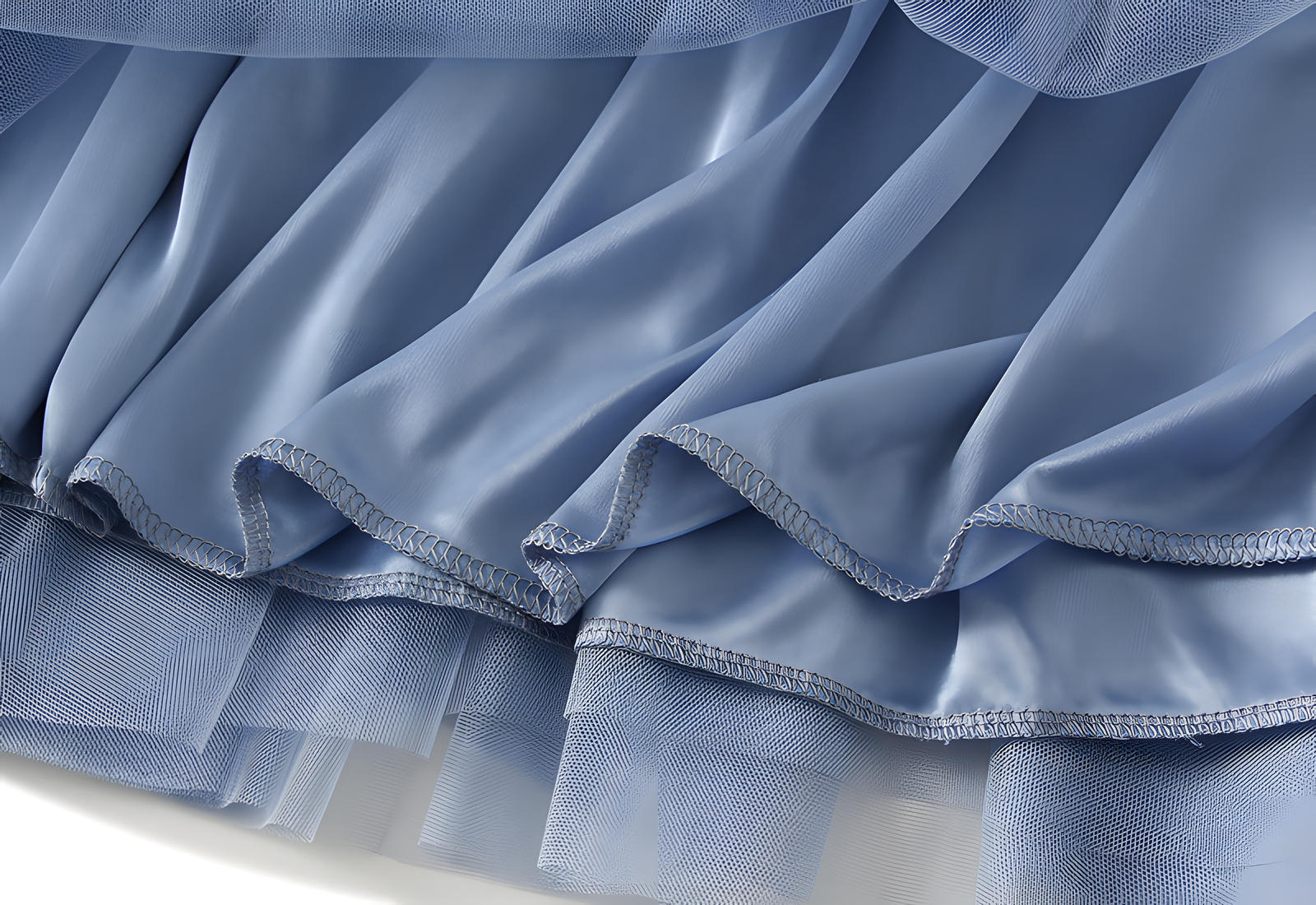 Mesh Multilayer Gradient Short Skirt With Satin Lining - 1365_Denim Blue