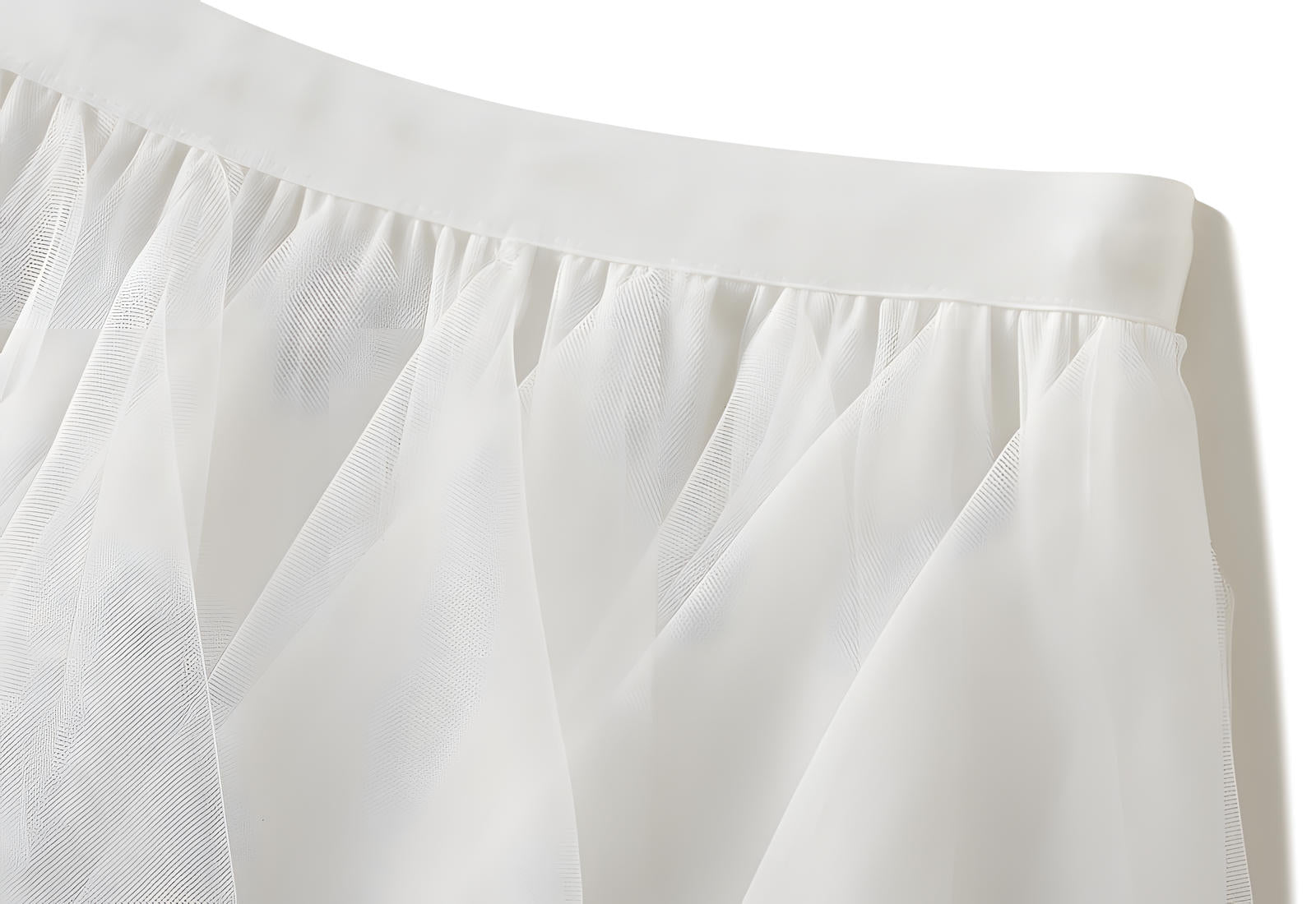 Mesh Gauze Vertical Ripples Short Skirt With Satin Lining - 1682_WHITE