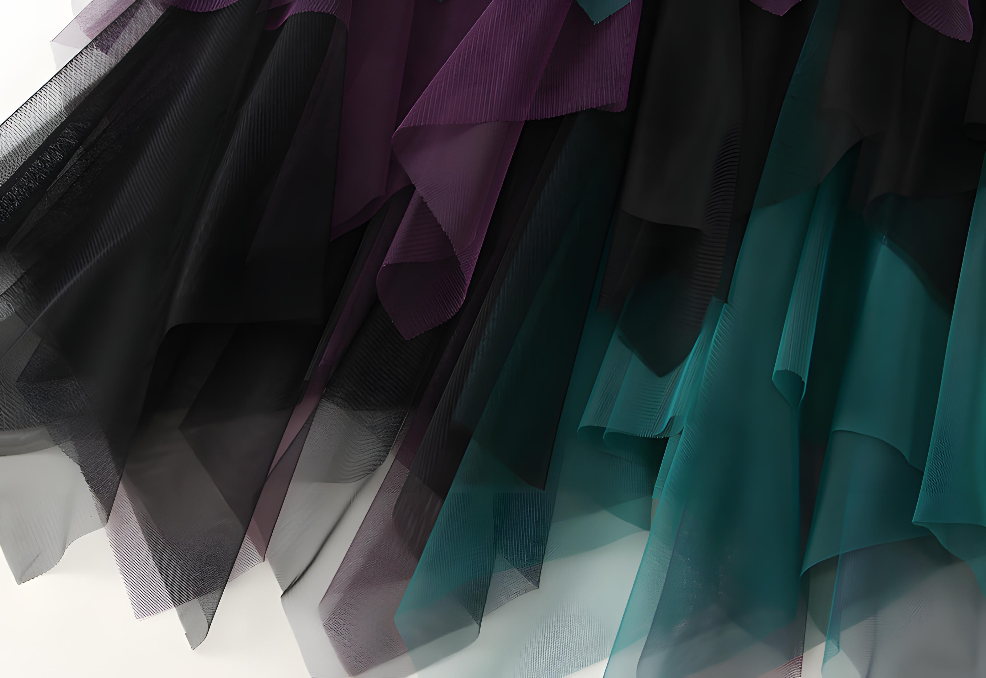 Multilayer Irregular Three Color Mesh Skirt - 8063_PURPLE AND GREEN