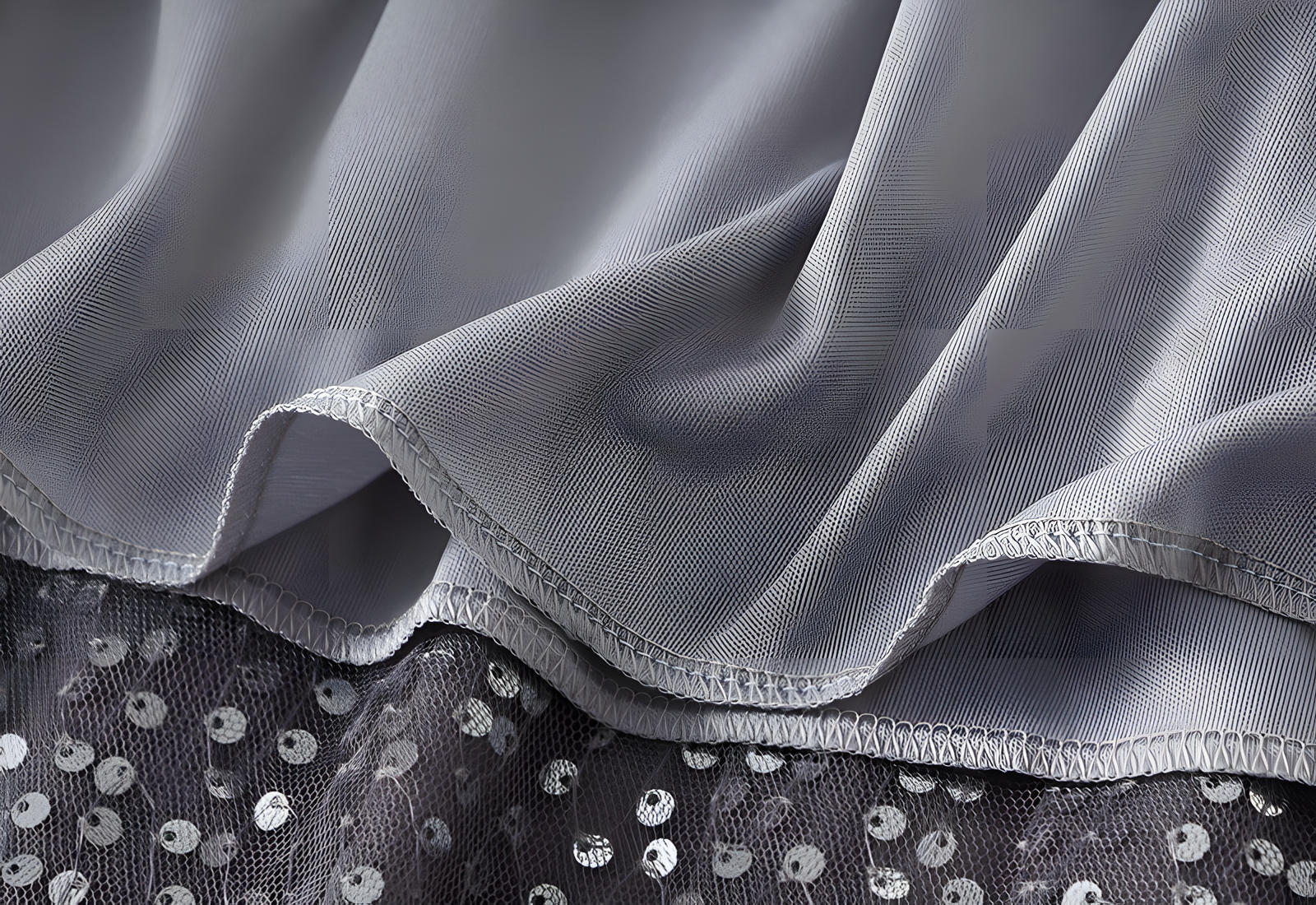 Multilayer Mesh and Sequinned A-Line Skirt with Satin Lining - K503_GREY