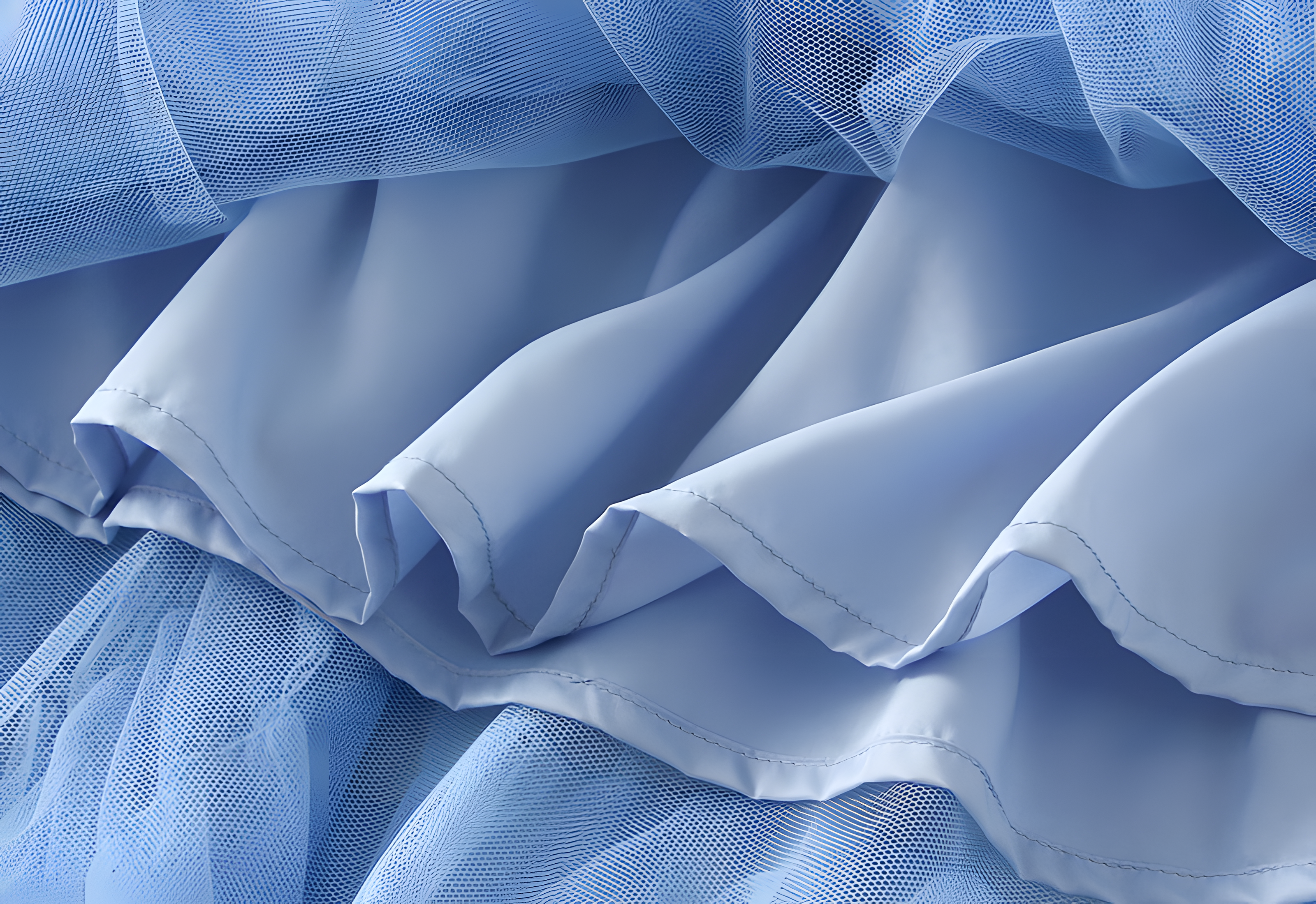 Heavy Mesh Gauze Skirt With Satin Lining - 1380_BLUE