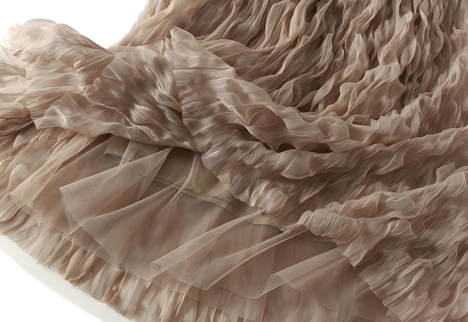 Multilayer Ripple Self Design A-Line Skirt	- J895_KHAKI