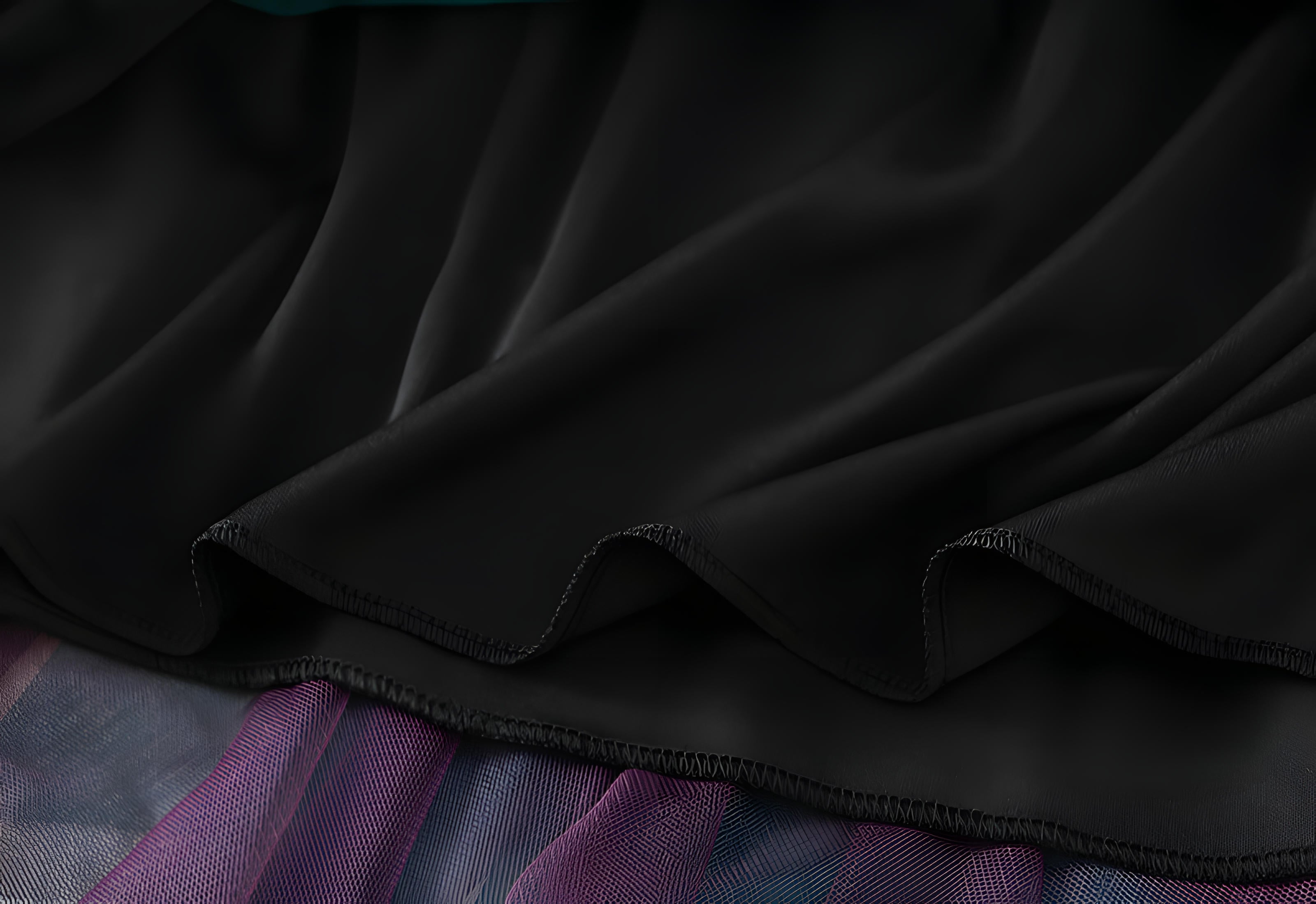 Multilayer Irregular Three Color Mesh Skirt - 8063_PURPLE AND GREEN