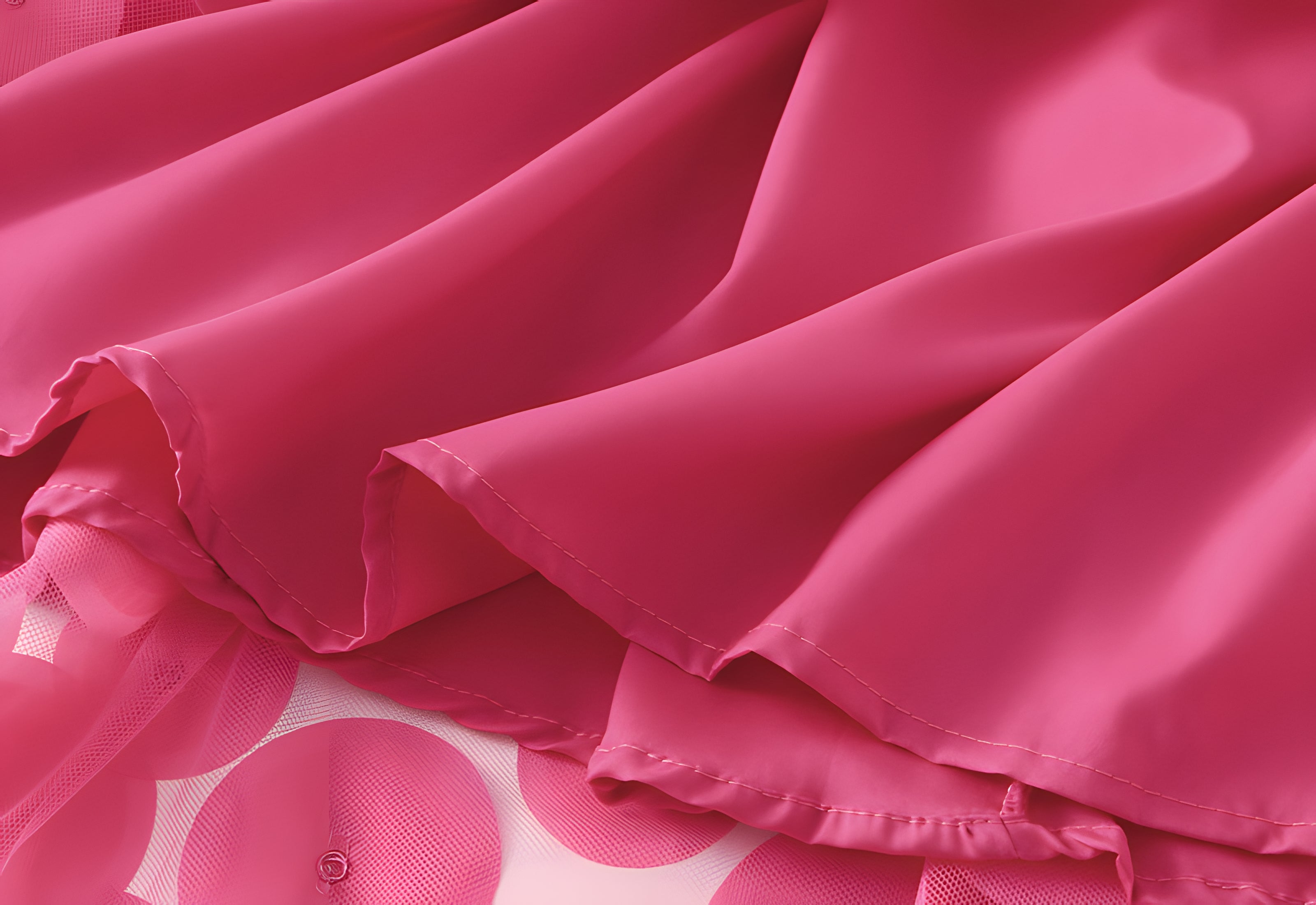 Polka Dot Hepburn Style Umbrella Mesh Skirt - 0931_ROSE RED