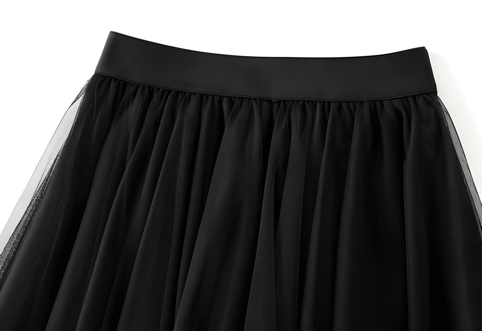 Mesh Multilayer Short Skirt With Satin Lining - A013_BLACK