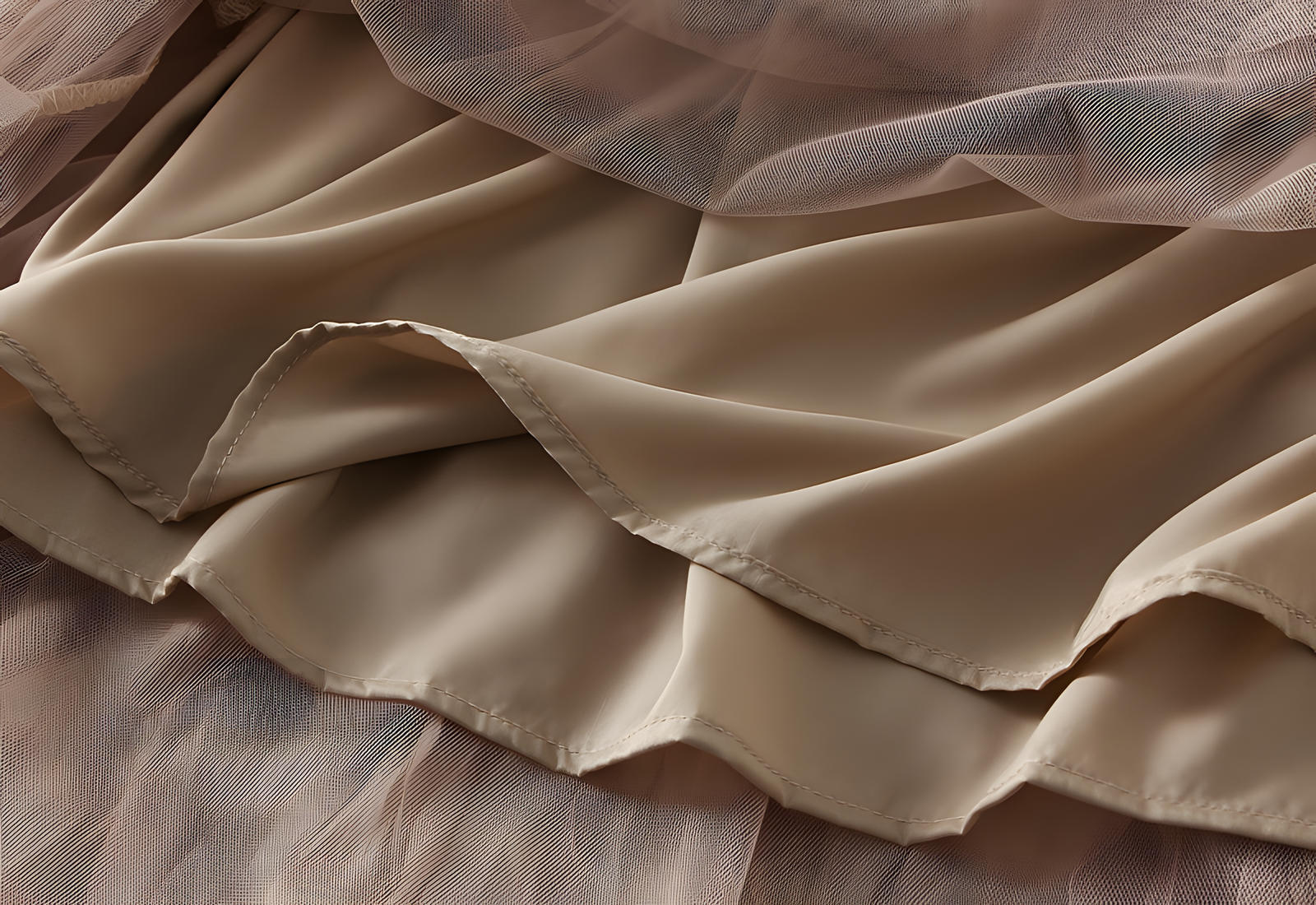 Multilayer Ripple Self Design A-Line Skirt	- J895_KHAKI