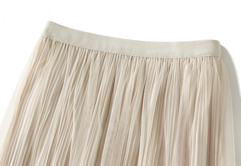 Double Sided Fishtail Gored Mesh Skirt - 1909_APRICOT