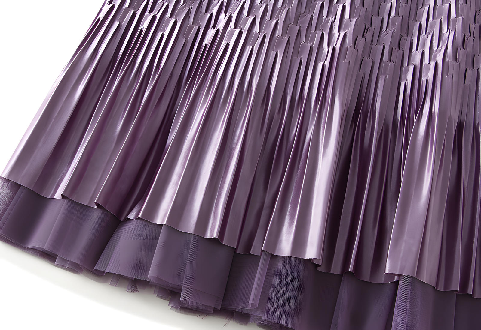 Mesh Multilayer Reversible Embossed Velvet Lining Skirt - 3613_PURPLE