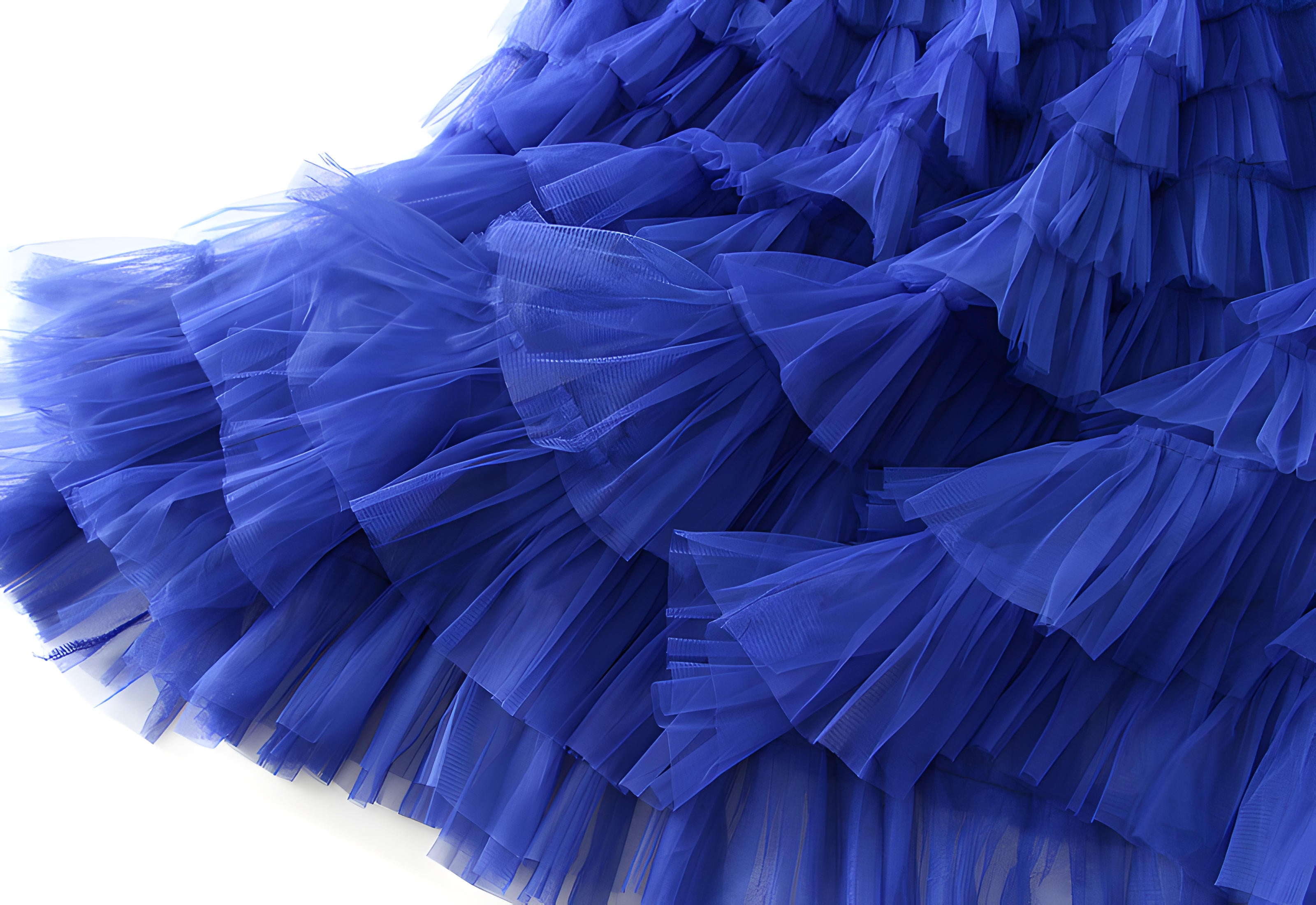 Heavy Mesh Gauze Multilayer Long Skirt With Satin Lining - 2210_SAPPHIRE