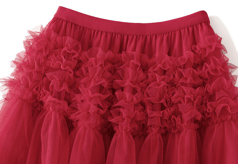 Whimsical Charm Layered Mesh Skirt - 1511_RED