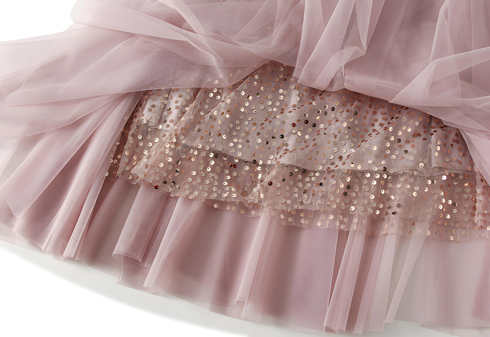 Multilayer Mesh and Sequinned A-Line Skirt with Satin Lining - K503_PINK