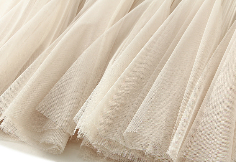 Double Sided Fishtail Gored Mesh Skirt - 1909_APRICOT