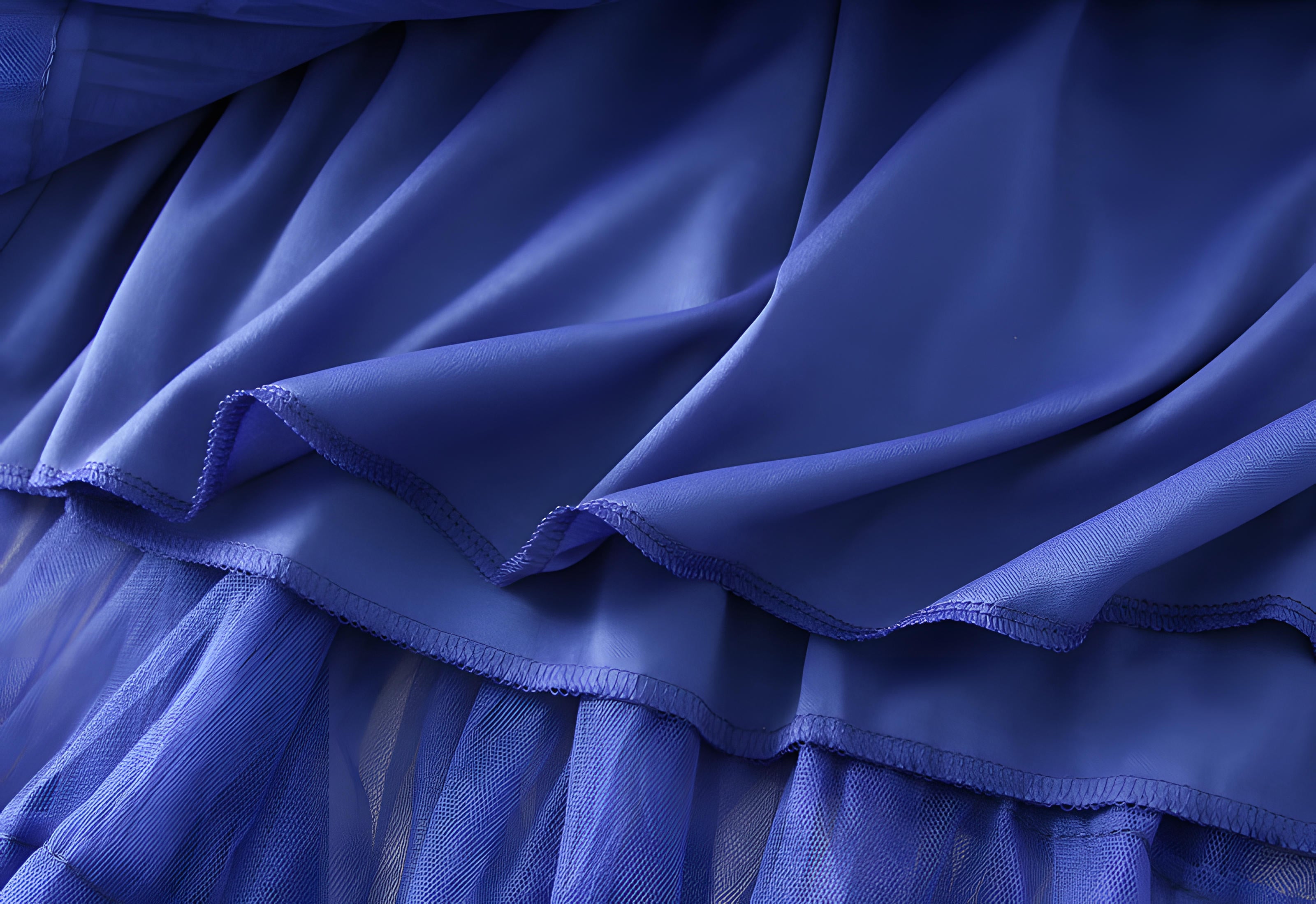 Heavy Mesh Gauze Multilayer Long Skirt With Satin Lining - 2210_SAPPHIRE