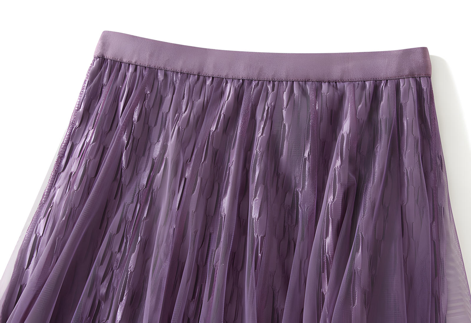 Mesh Multilayer Reversible Embossed Velvet Lining Skirt - 3613_PURPLE