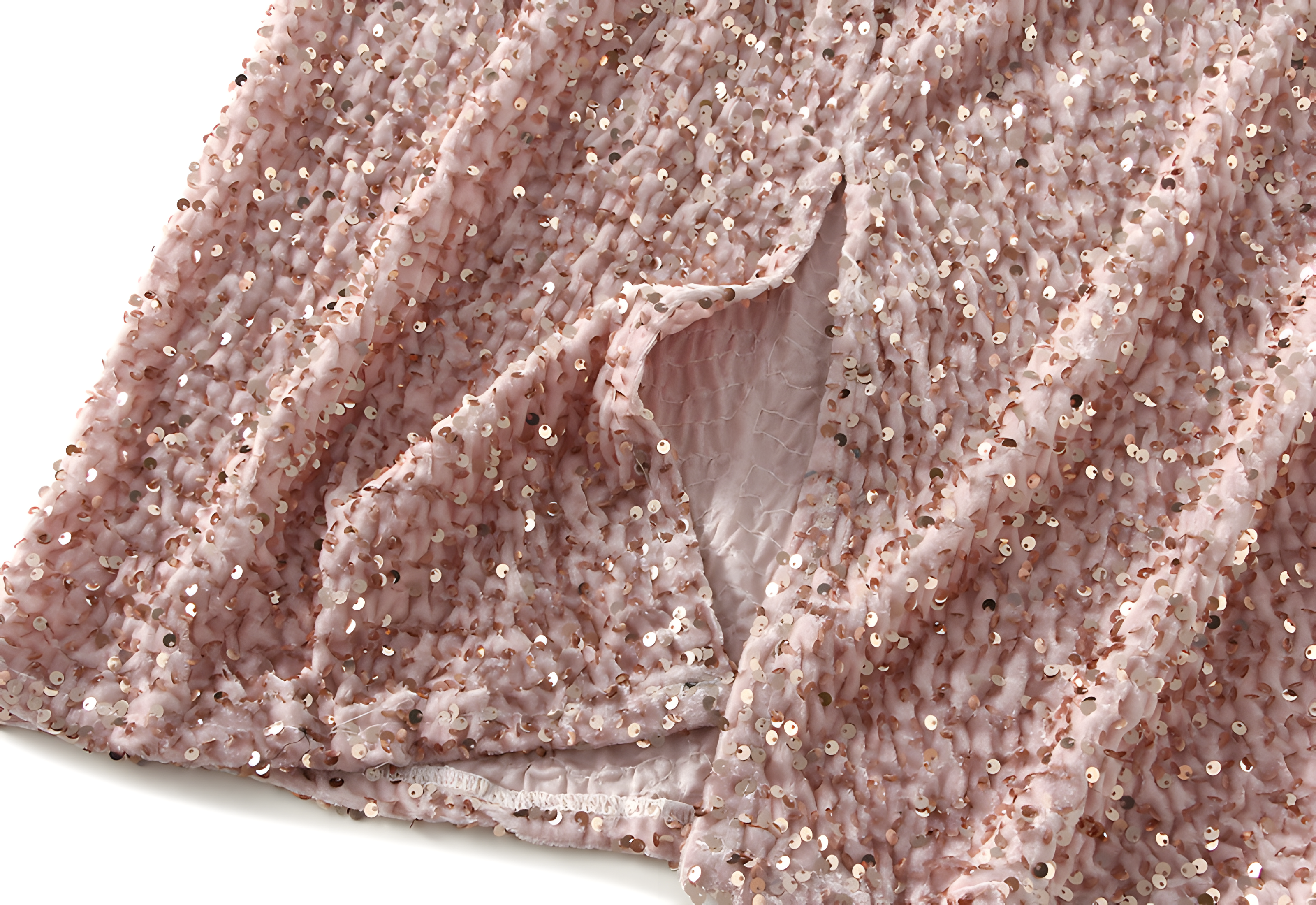 Heavy Sequinned Hip Skirt With Back Slit - D8035_PINK