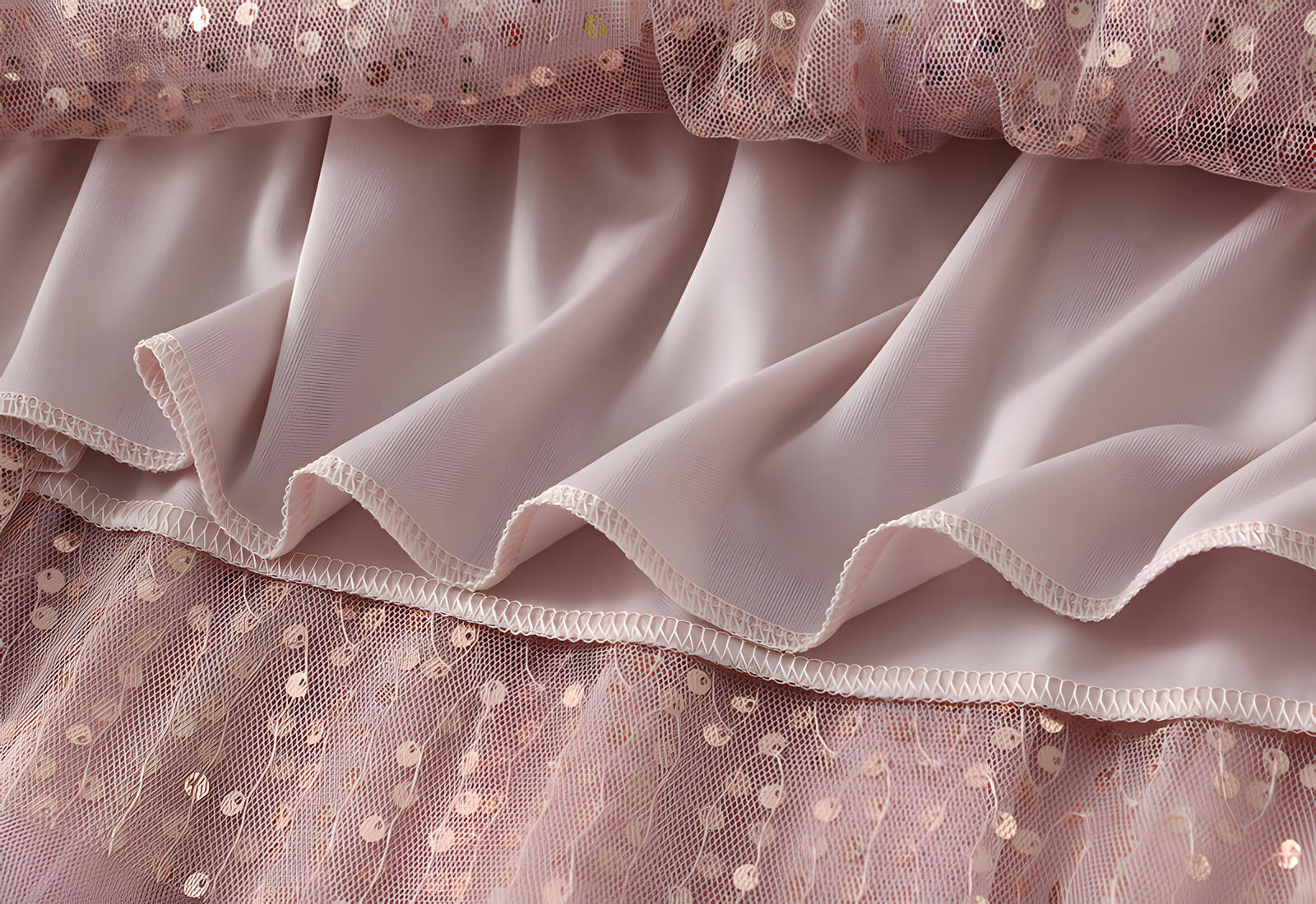 Multilayer Mesh and Sequinned A-Line Skirt with Satin Lining - K503_PINK