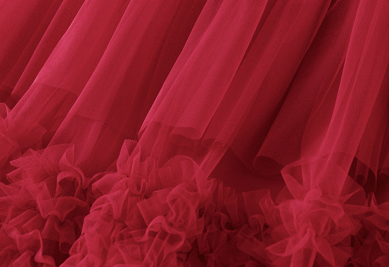 Whimsical Charm Layered Mesh Skirt - 1511_RED