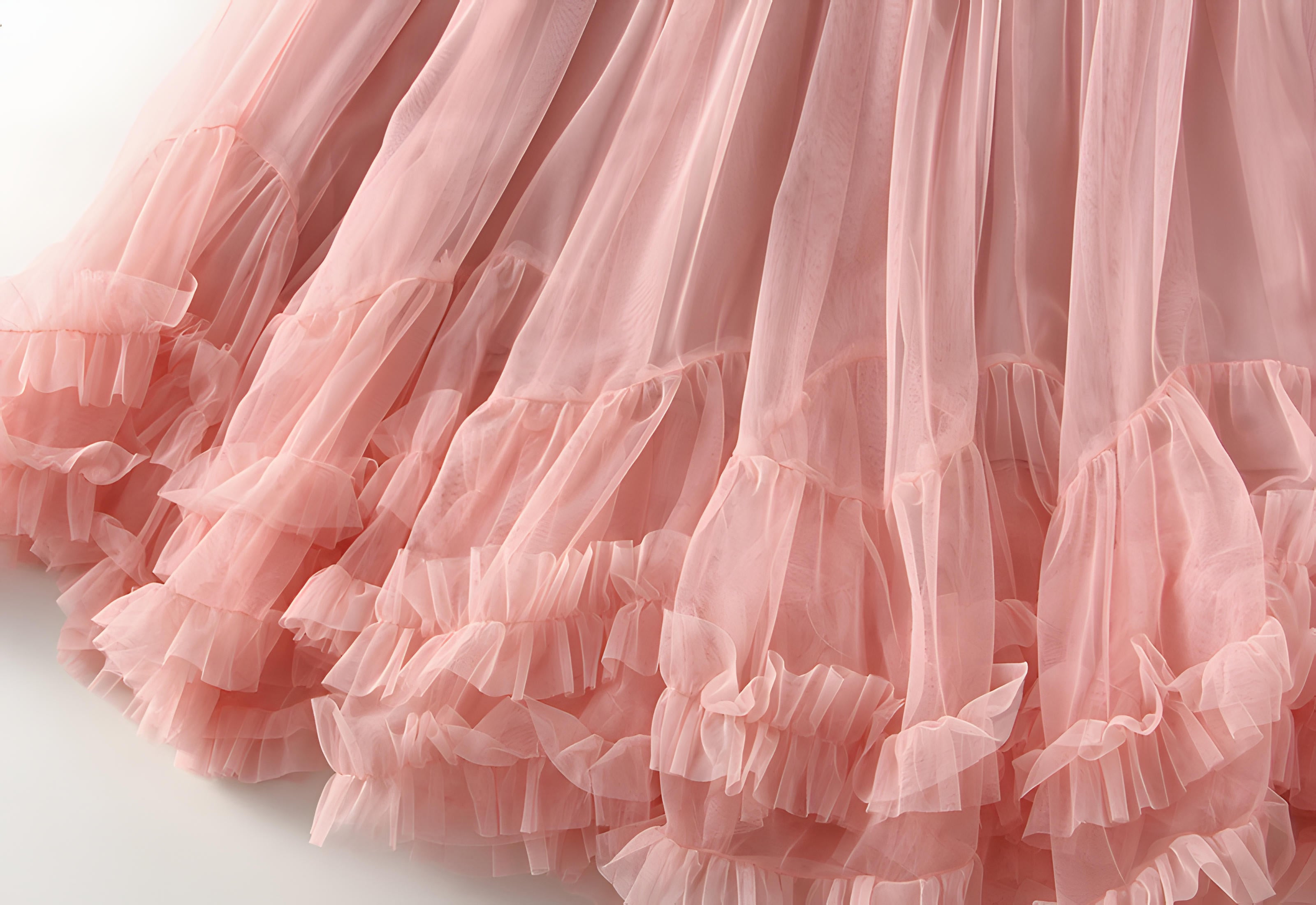 Extra large Hem Multilayer A-Line Mesh Skirt - 8023_PINK