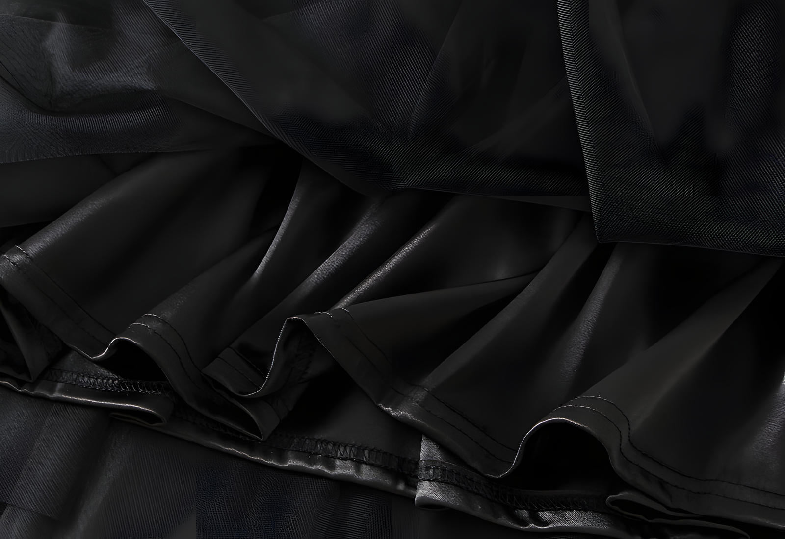 Mesh Multilayer Short Skirt With Satin Lining - A013_BLACK