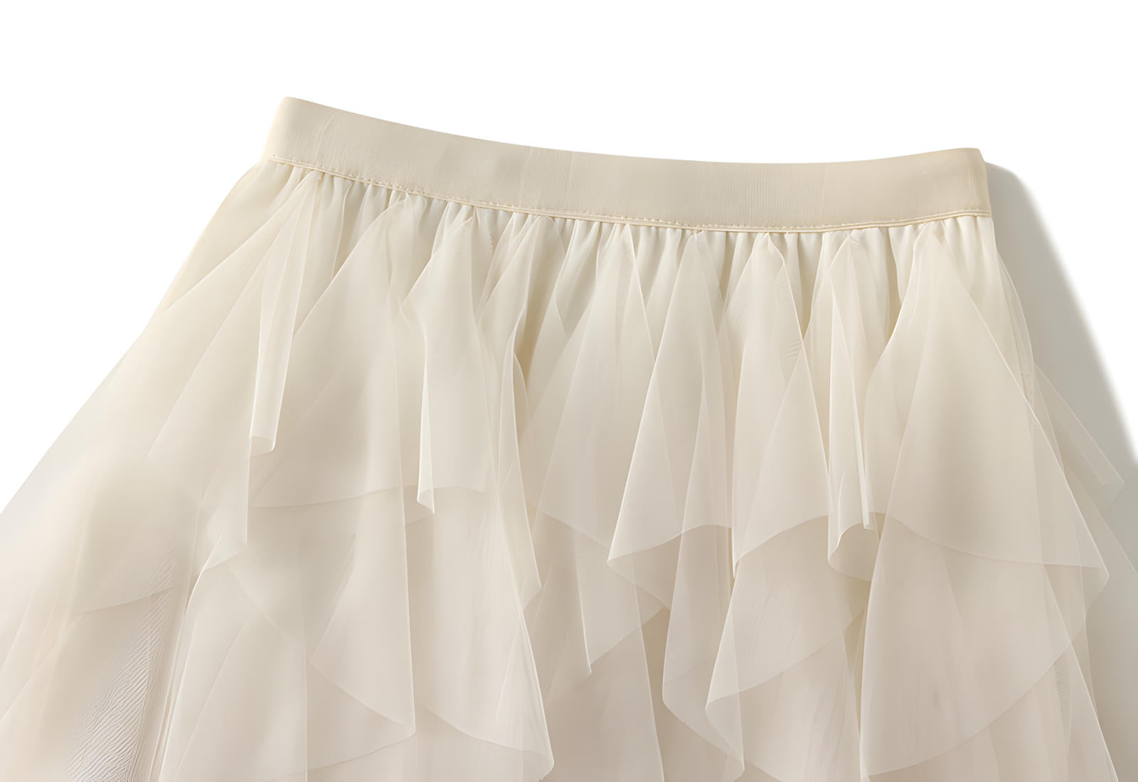Mesh Gauze Vertical Ripples Short Skirt With Satin Lining - 1682_APRICOT