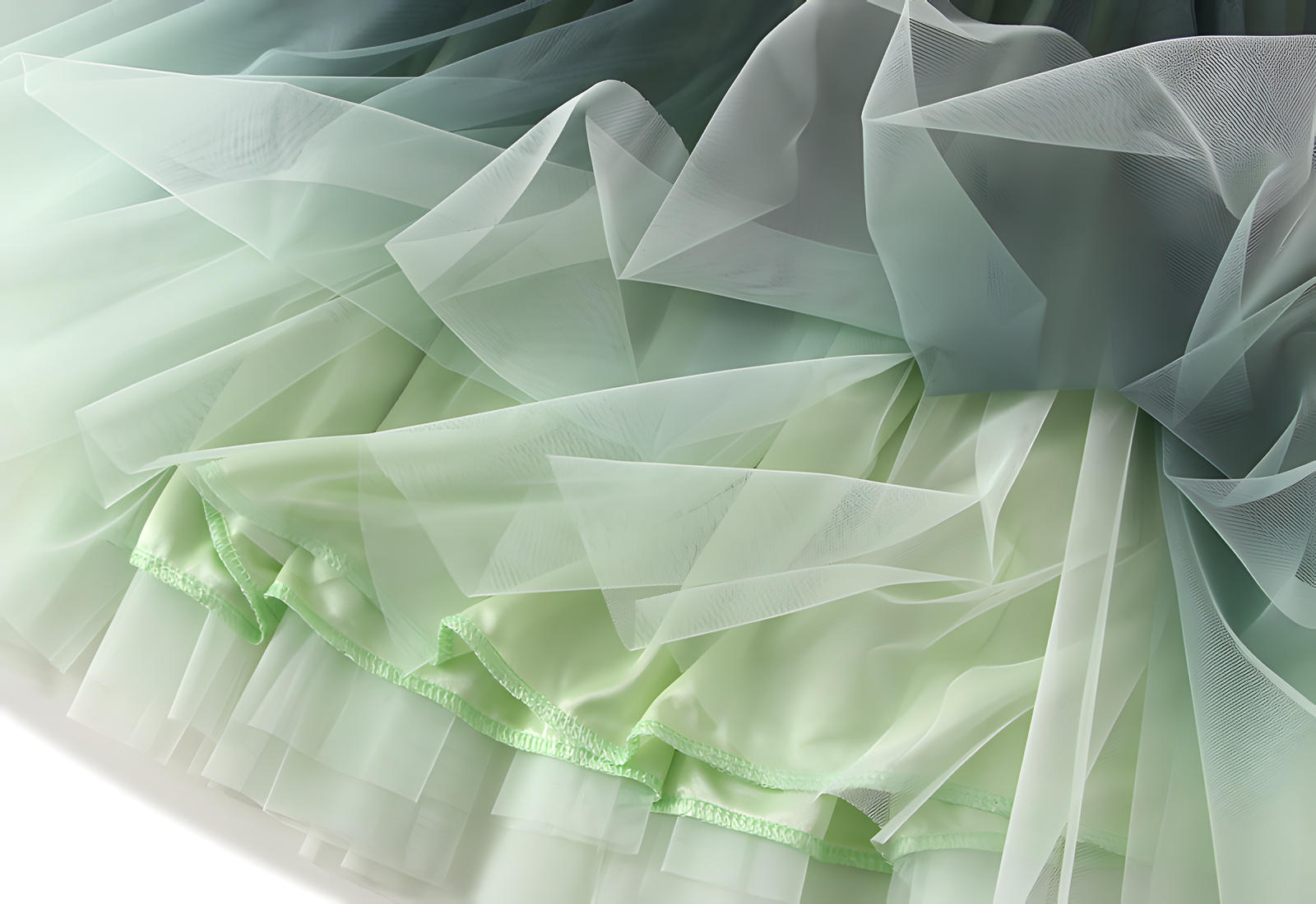 Mesh Multilayer Gradient Short Skirt With Satin Lining - 1365_GREEN