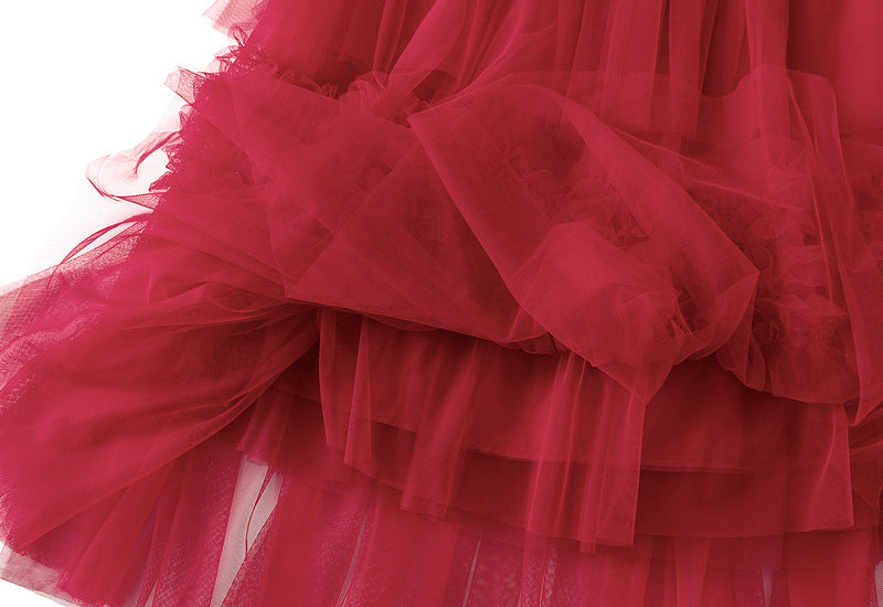 Whimsical Charm Layered Mesh Skirt - 1511_RED