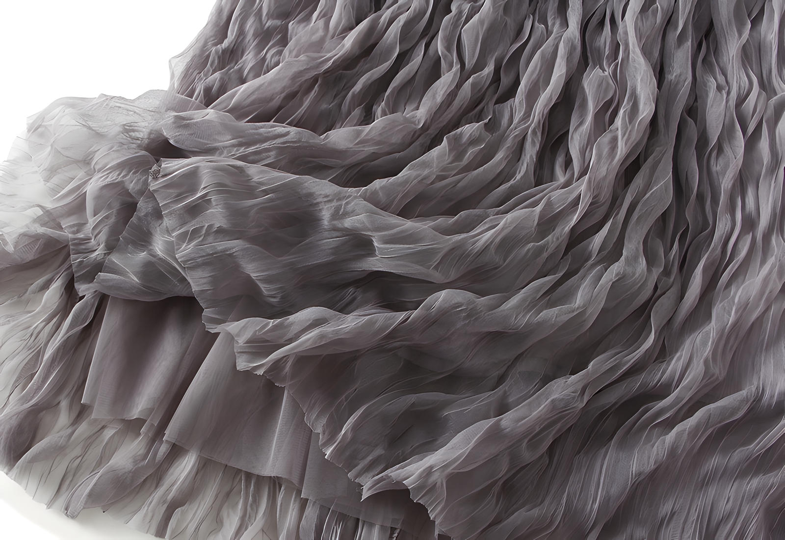 Multilayer Ripple Self Design A-Line Skirt	- J895_GRAY