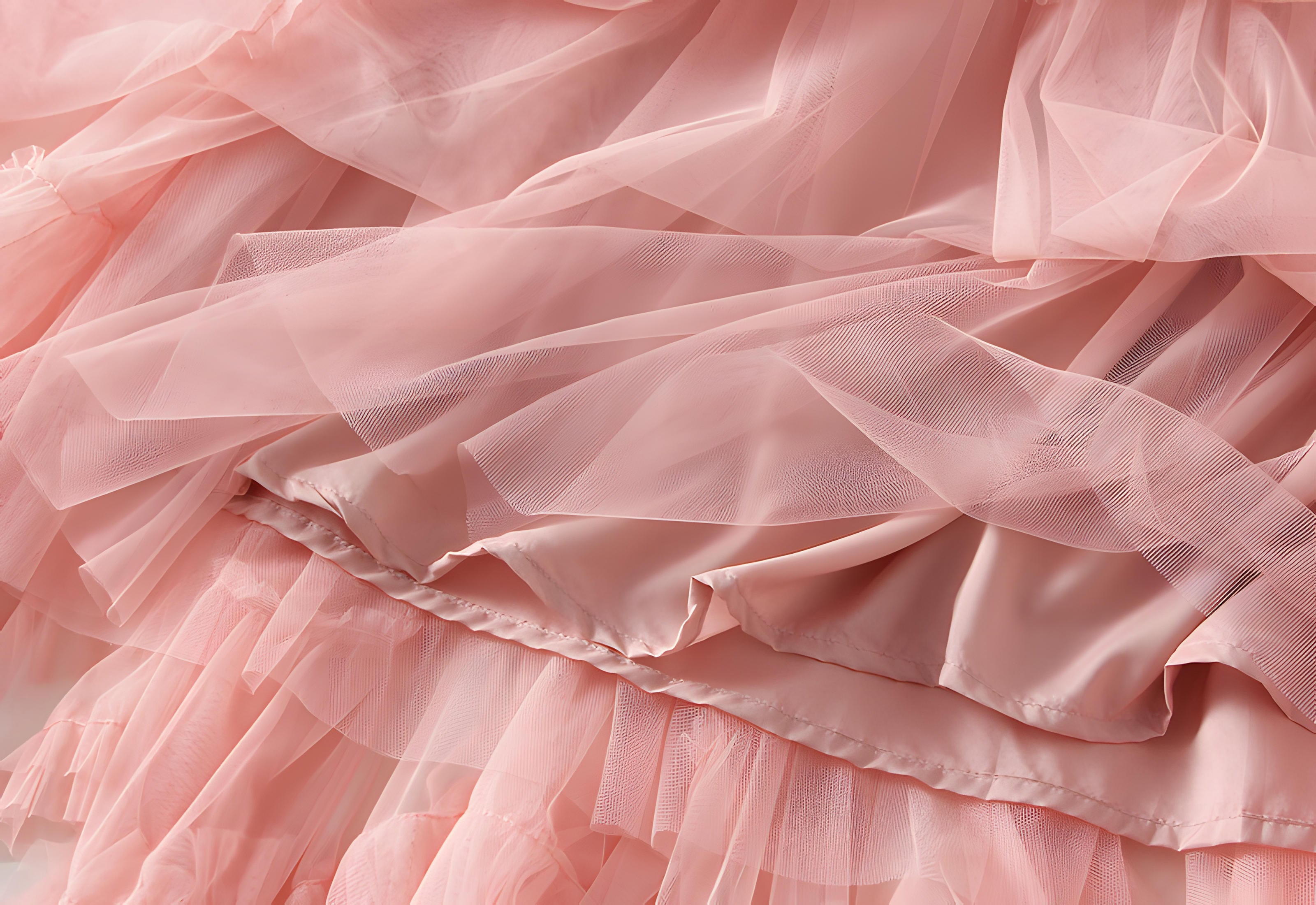 Extra large Hem Multilayer A-Line Mesh Skirt - 8023_PINK