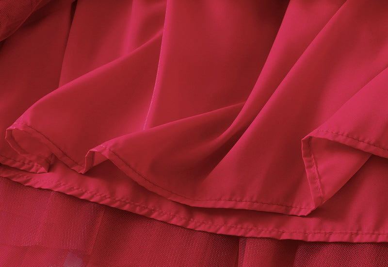 Whimsical Charm Layered Mesh Skirt - 1511_RED