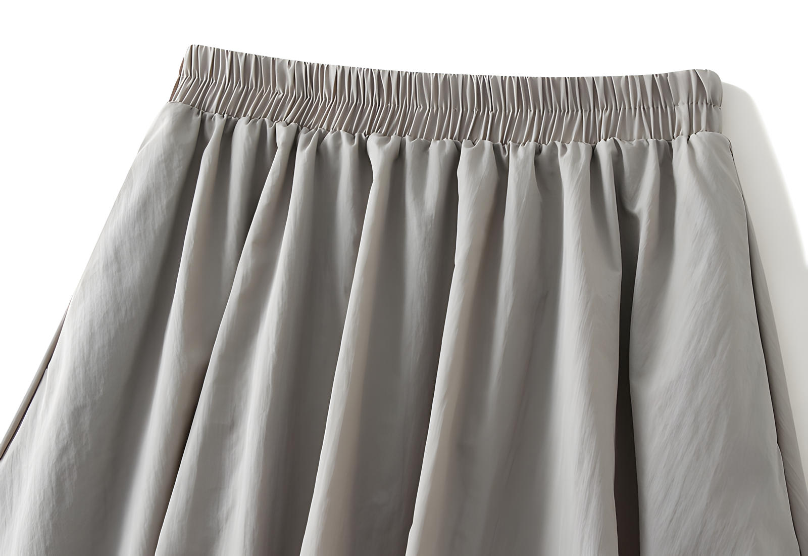 A-line High Waisted Mid Length Lantern Skirt With Both Side Pockets - 0503_GREY