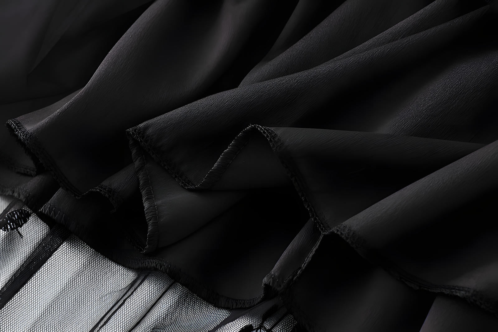 Flower Embellished and Embroidered Mesh A-Line Skirt With Satin Lining - 8692_BLACK