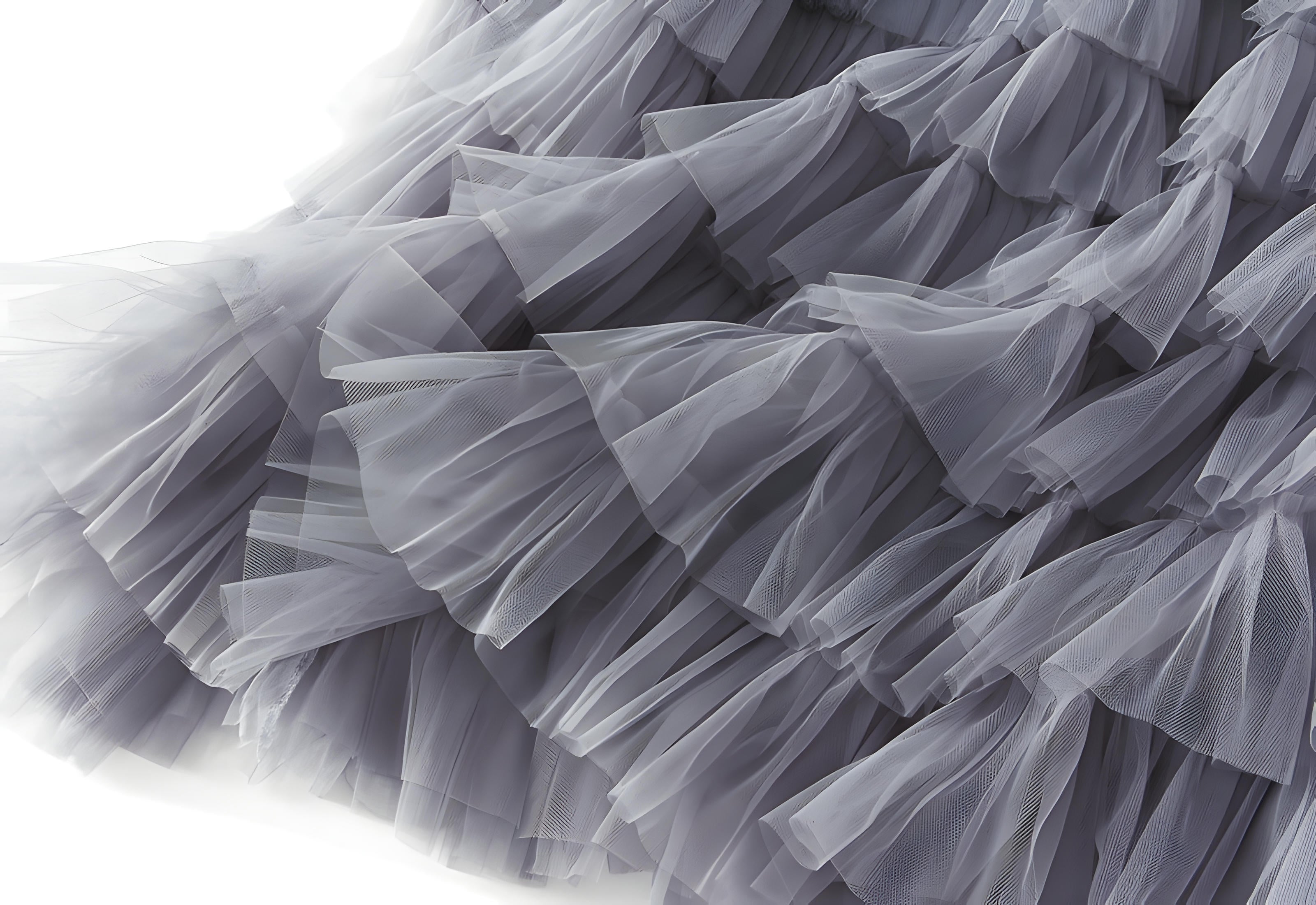 Heavy Mesh Gauze Multilayer Long Skirt With Satin Lining - 2210_GREY