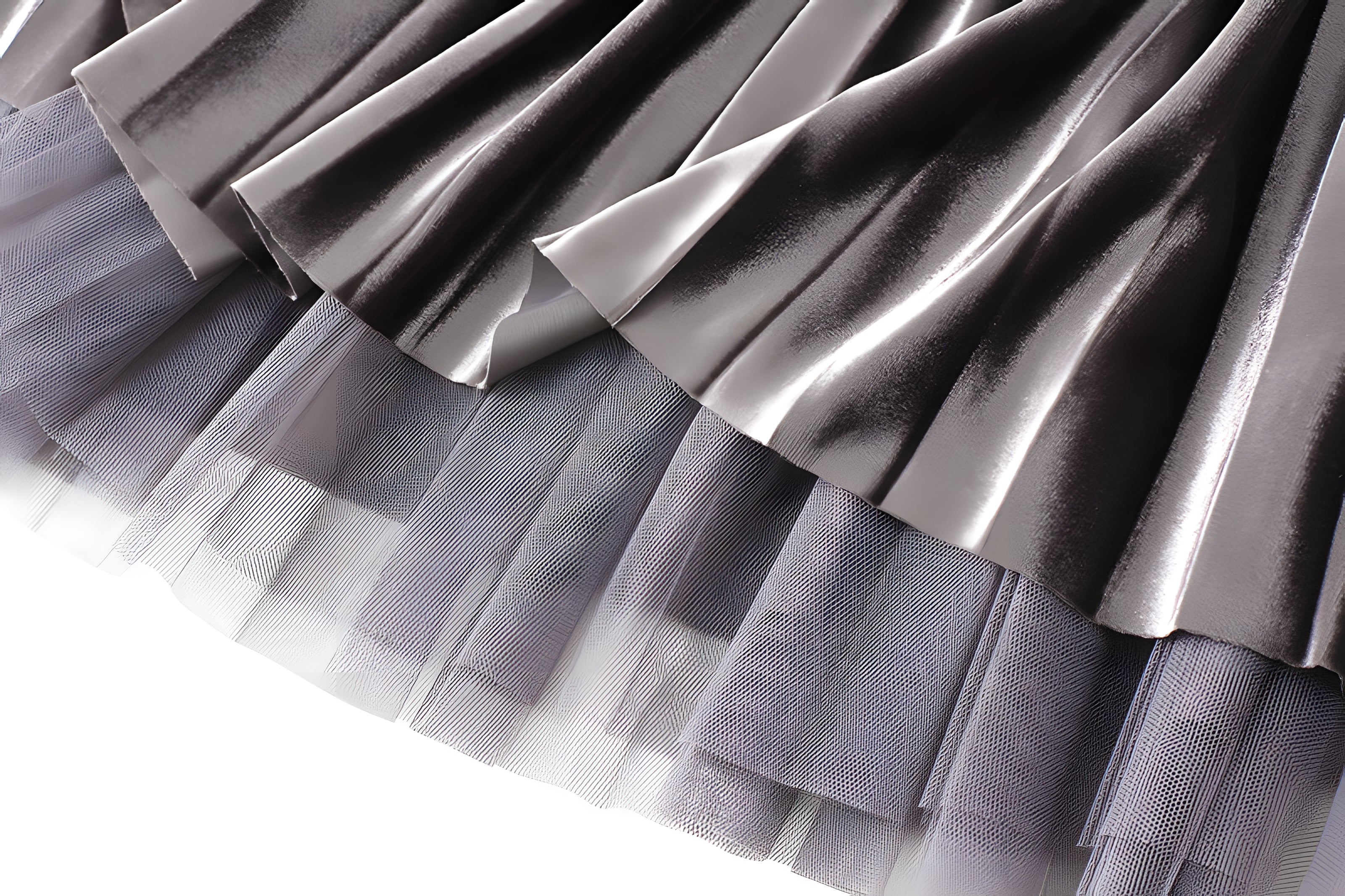 Velvet And Mesh Multilayer Pleated Skirt - 3319_GREY