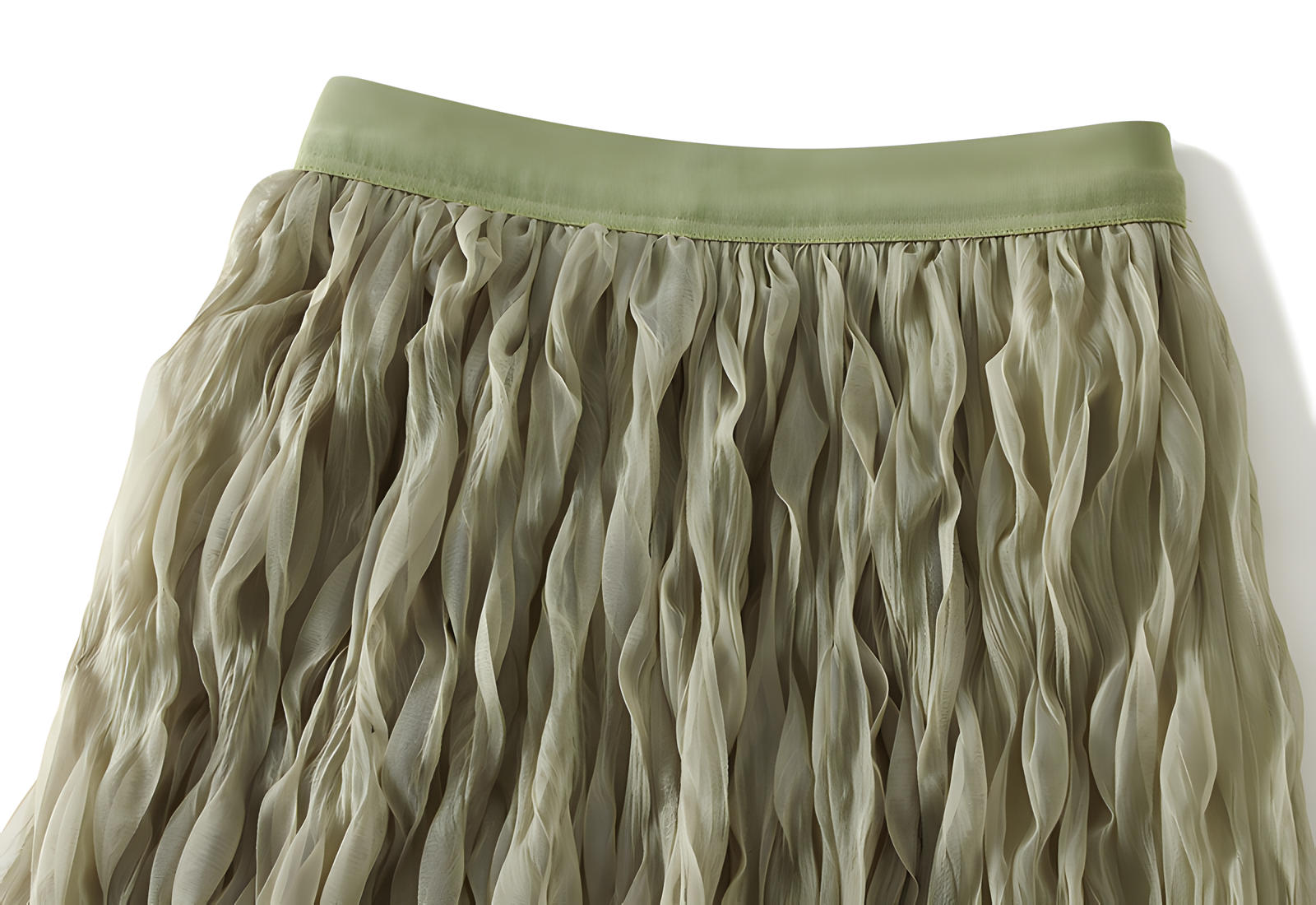 Multilayer Ripple Self Design A-Line Skirt	- J895_HENNA GREEN