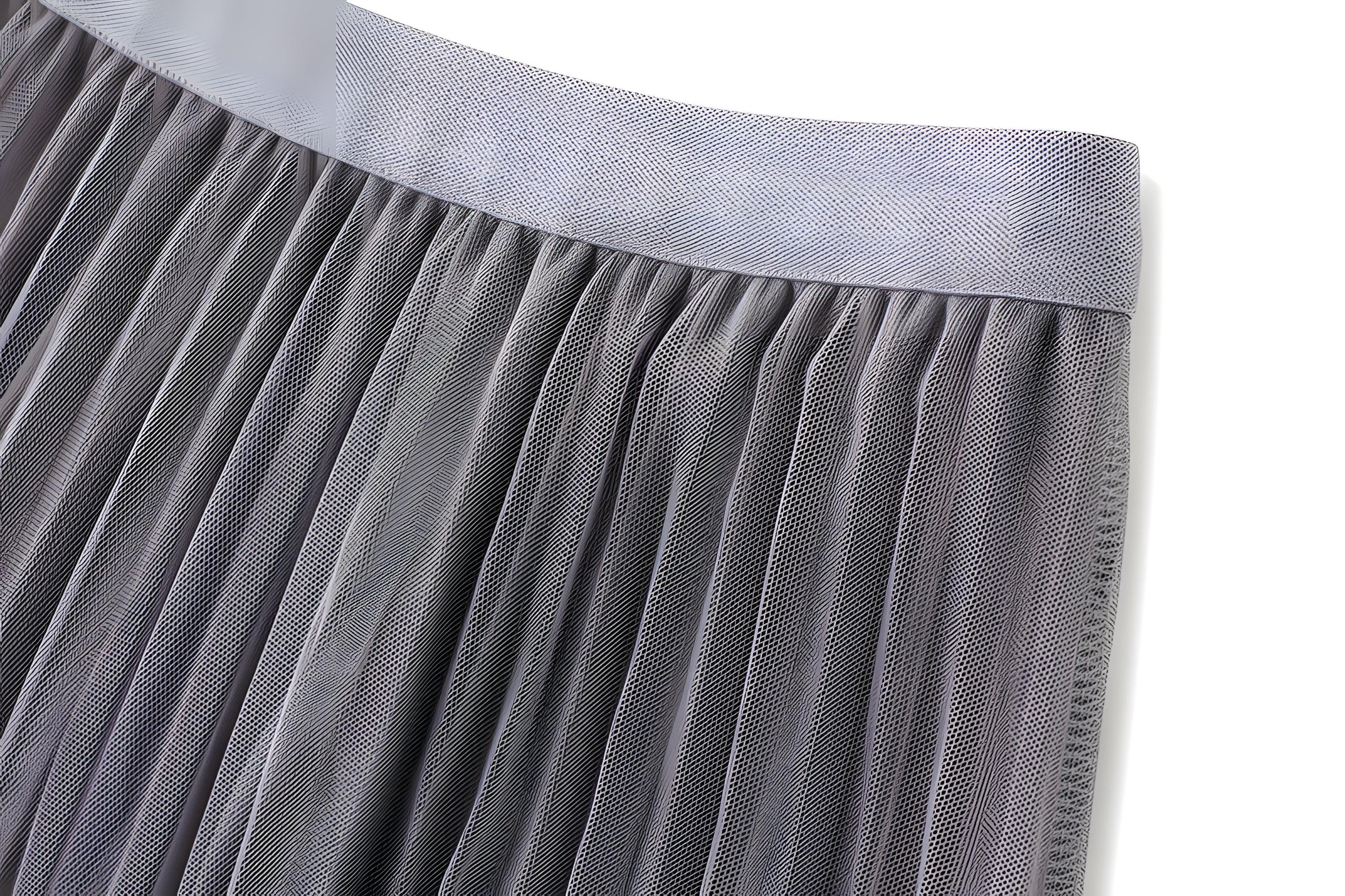 Velvet And Mesh Multilayer Pleated Skirt - 3319_GREY