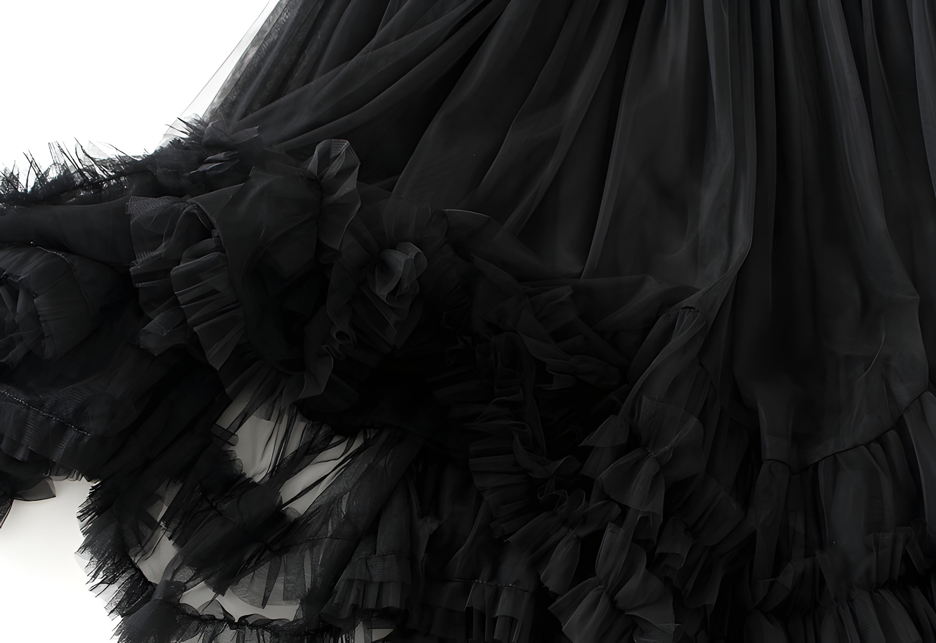 Extra large Hem Multilayer A-Line Mesh Skirt - 8023_BLACK