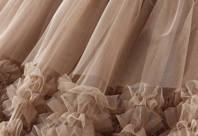 Whimsical Charm Layered Mesh Skirt - 1511_KHAKI