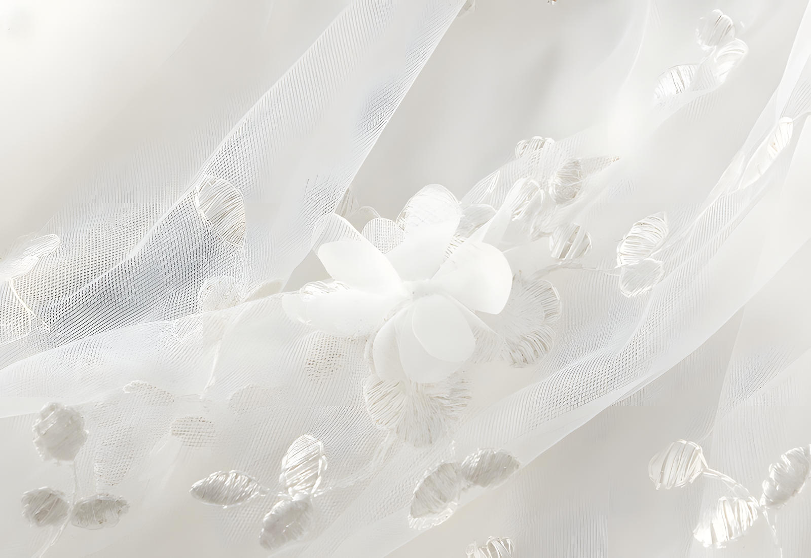 Flower Embellished and Embroidered Mesh A-Line Skirt With Satin Lining - 8692_WHITE