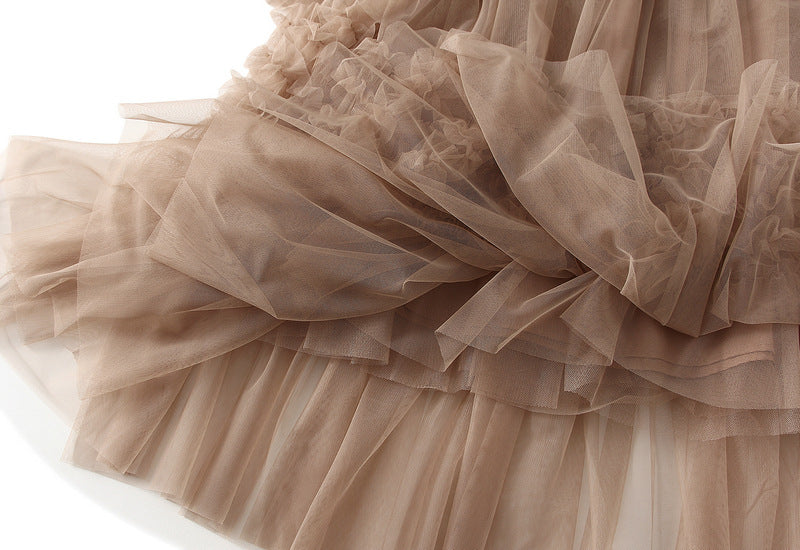 Whimsical Charm Layered Mesh Skirt - 1511_KHAKI