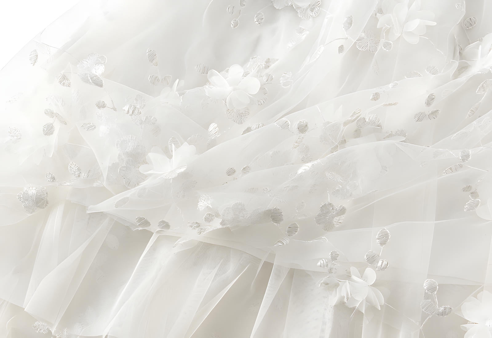 Flower Embellished and Embroidered Mesh A-Line Skirt With Satin Lining - 8692_WHITE