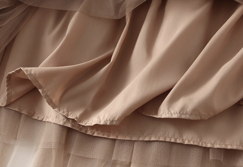 Whimsical Charm Layered Mesh Skirt - 1511_KHAKI