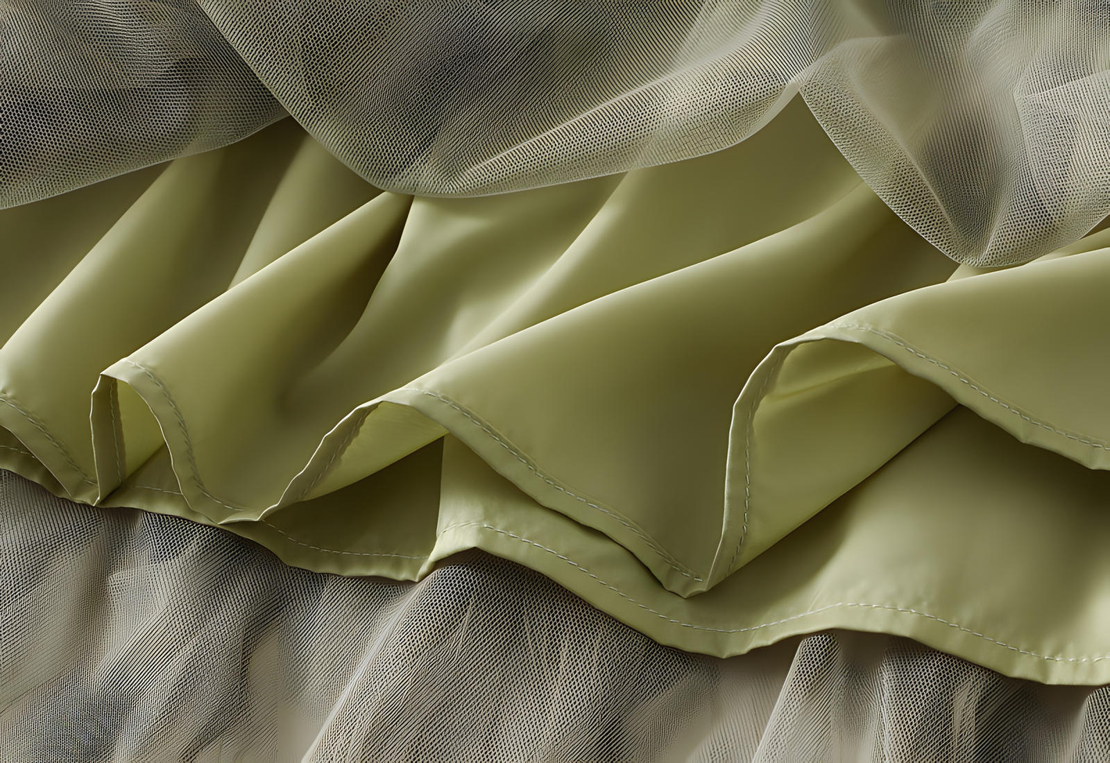 Multilayer Ripple Self Design A-Line Skirt	- J895_HENNA GREEN