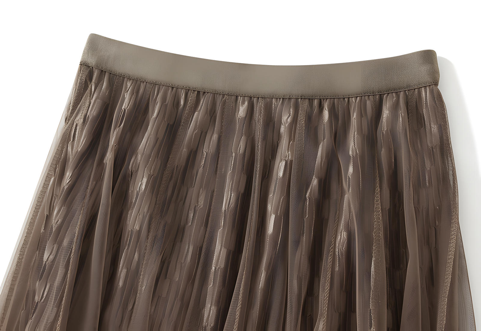 Mesh Multilayer Reversible Embossed Velvet Lining Skirt - 3613_KHAKI