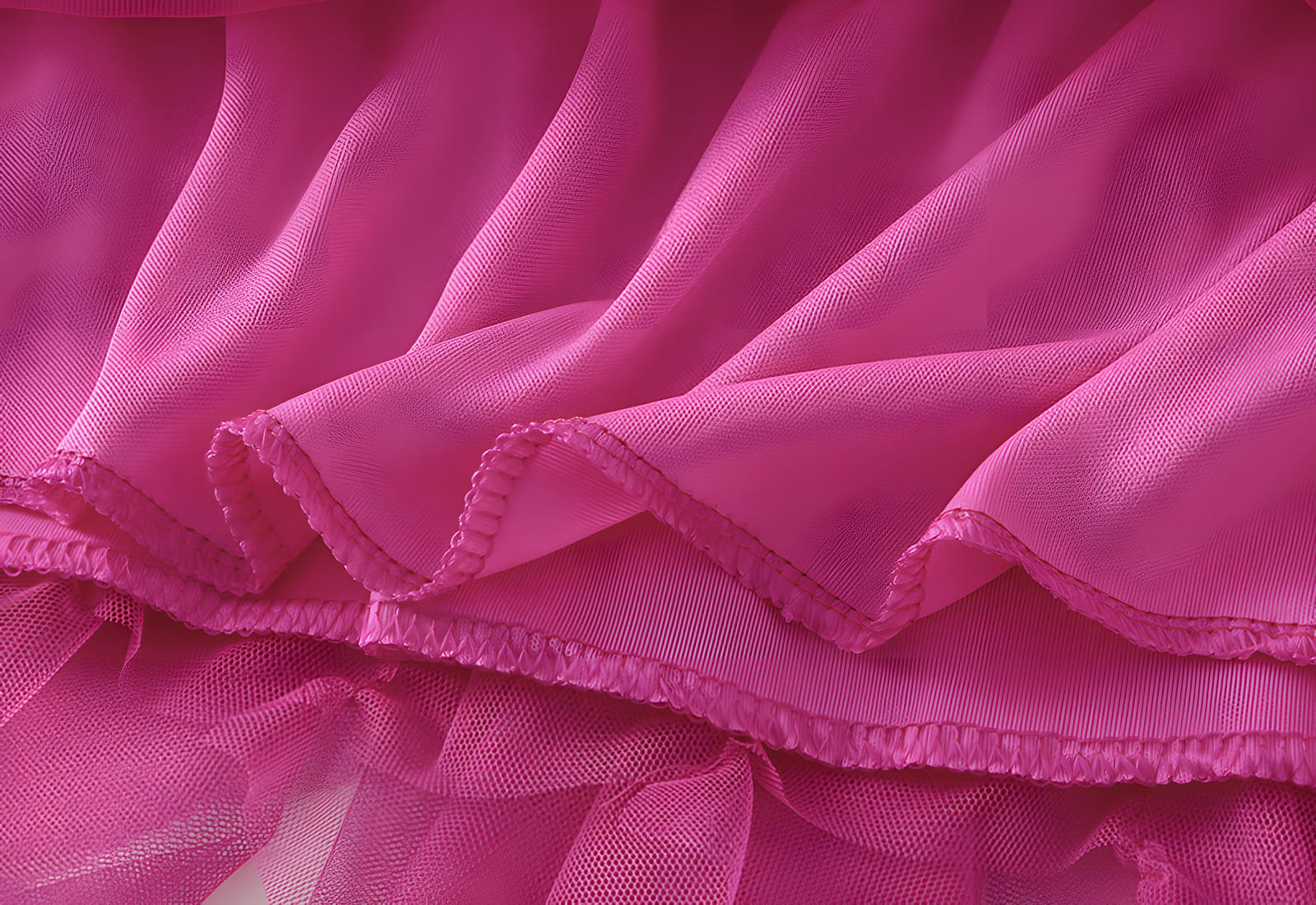 Mesh Gauze Vertical Ripples Short Skirt With Satin Lining - 1682_ROSE RED