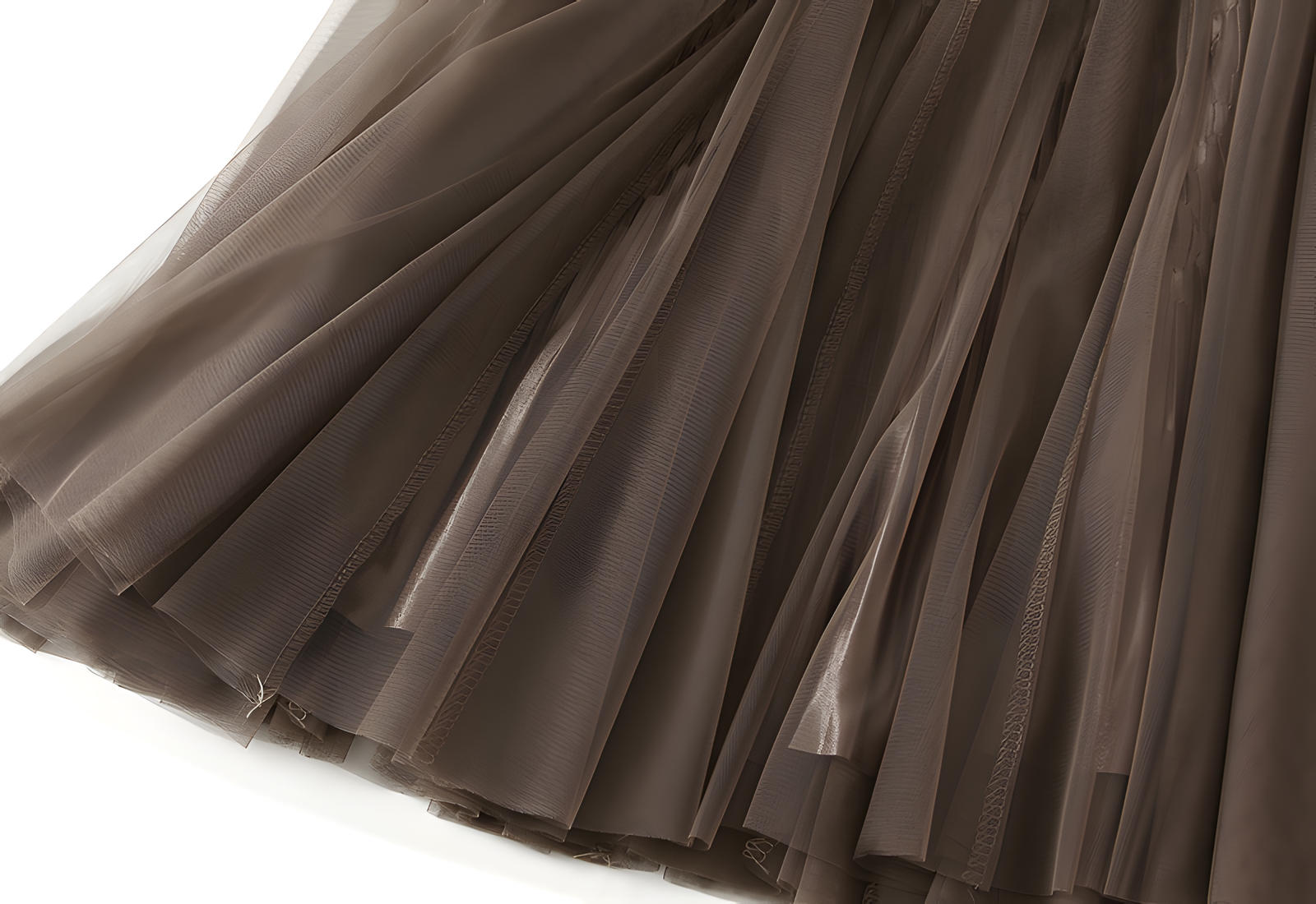 Mesh Multilayer Reversible Embossed Velvet Lining Skirt - 3613_KHAKI