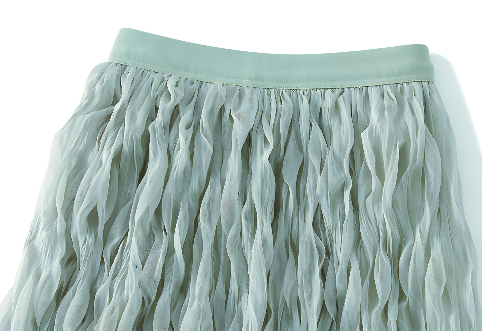 Multilayer Ripple Self Design A-Line Skirt	- J895_SEA GREEN