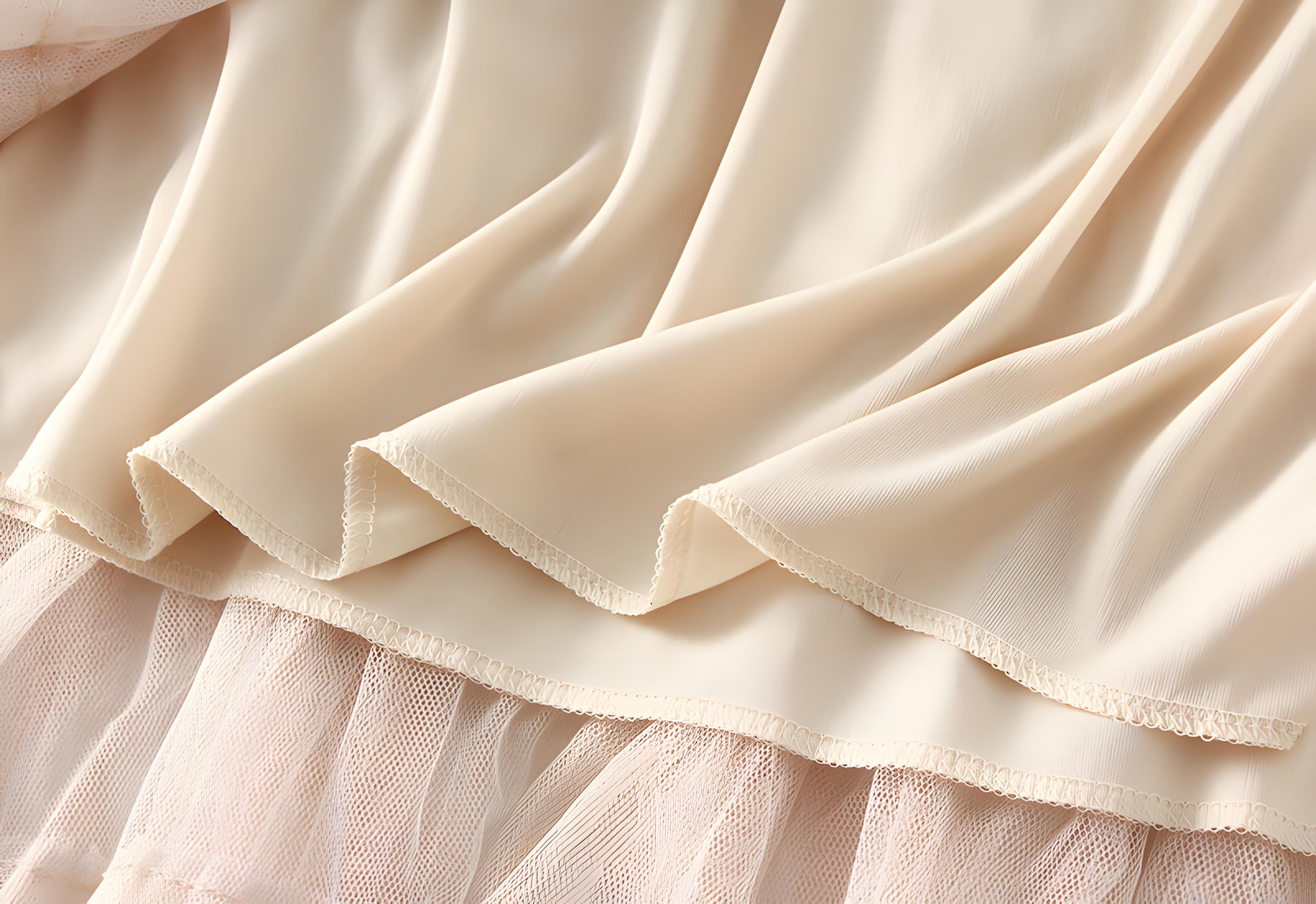 Heavy Mesh Gauze Multilayer Long Skirt With Satin Lining - 2210_DEEP APRICOT