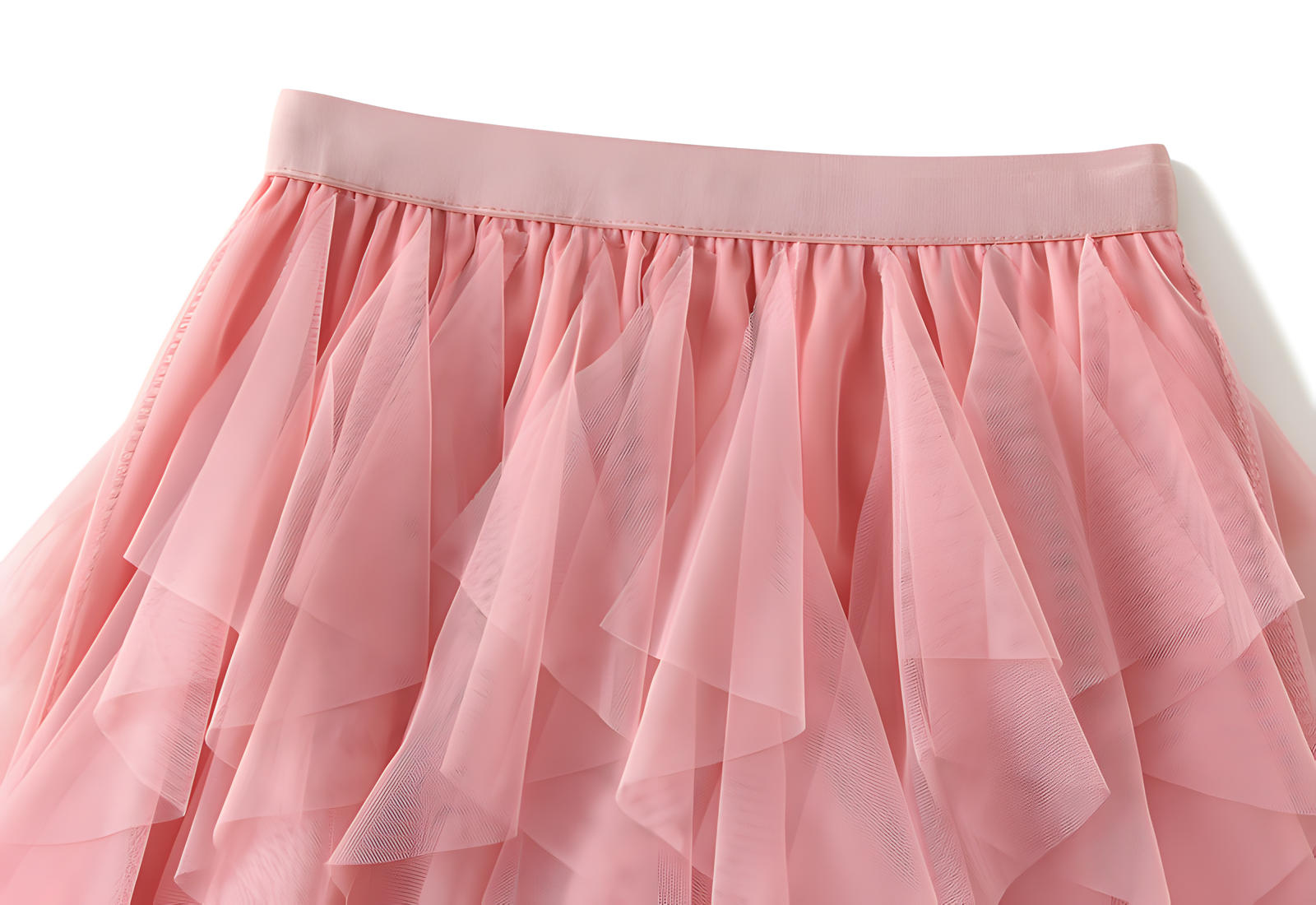Mesh Gauze Vertical Ripples Short Skirt With Satin Lining - 1682_PINK