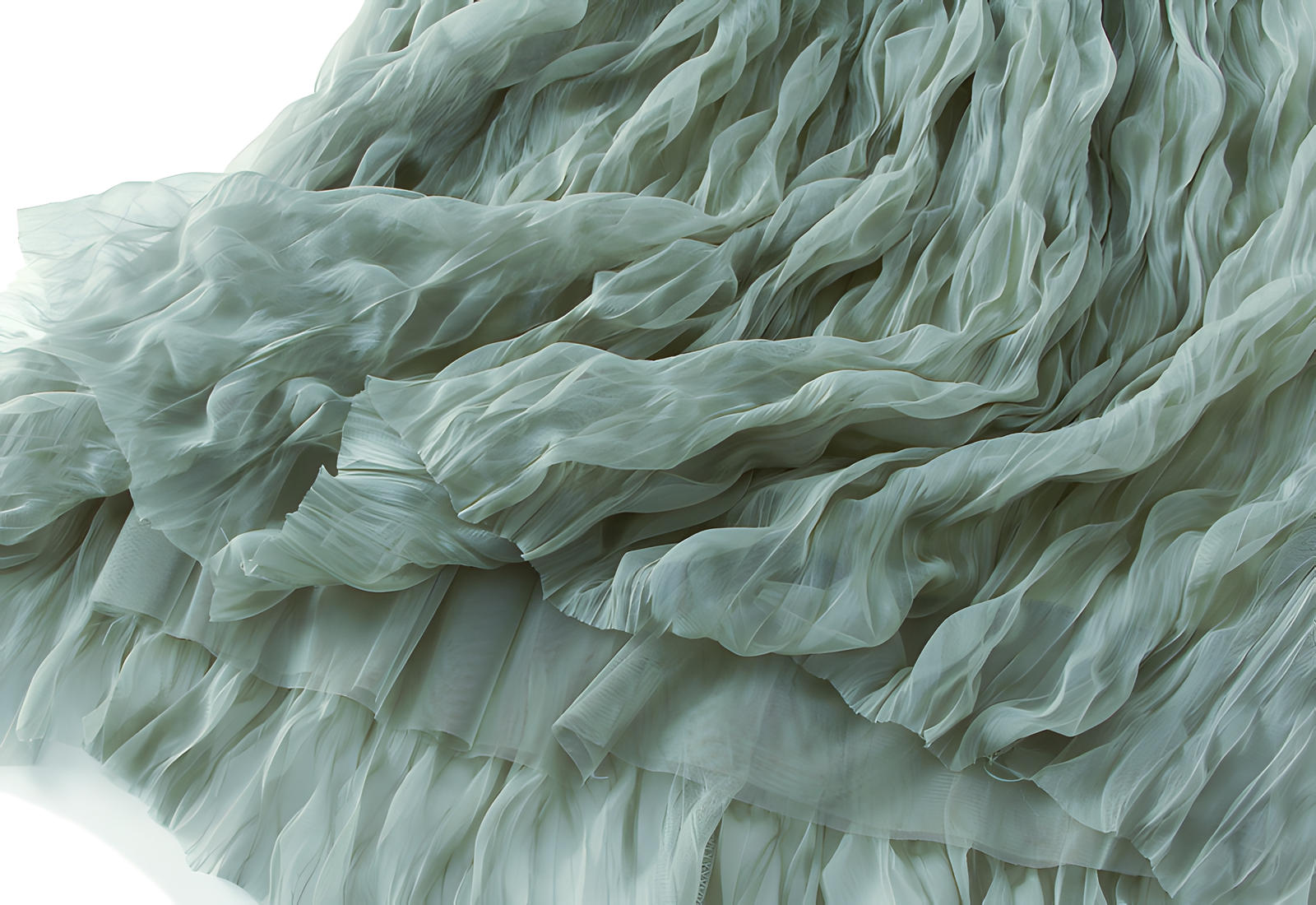 Multilayer Ripple Self Design A-Line Skirt	- J895_SEA GREEN